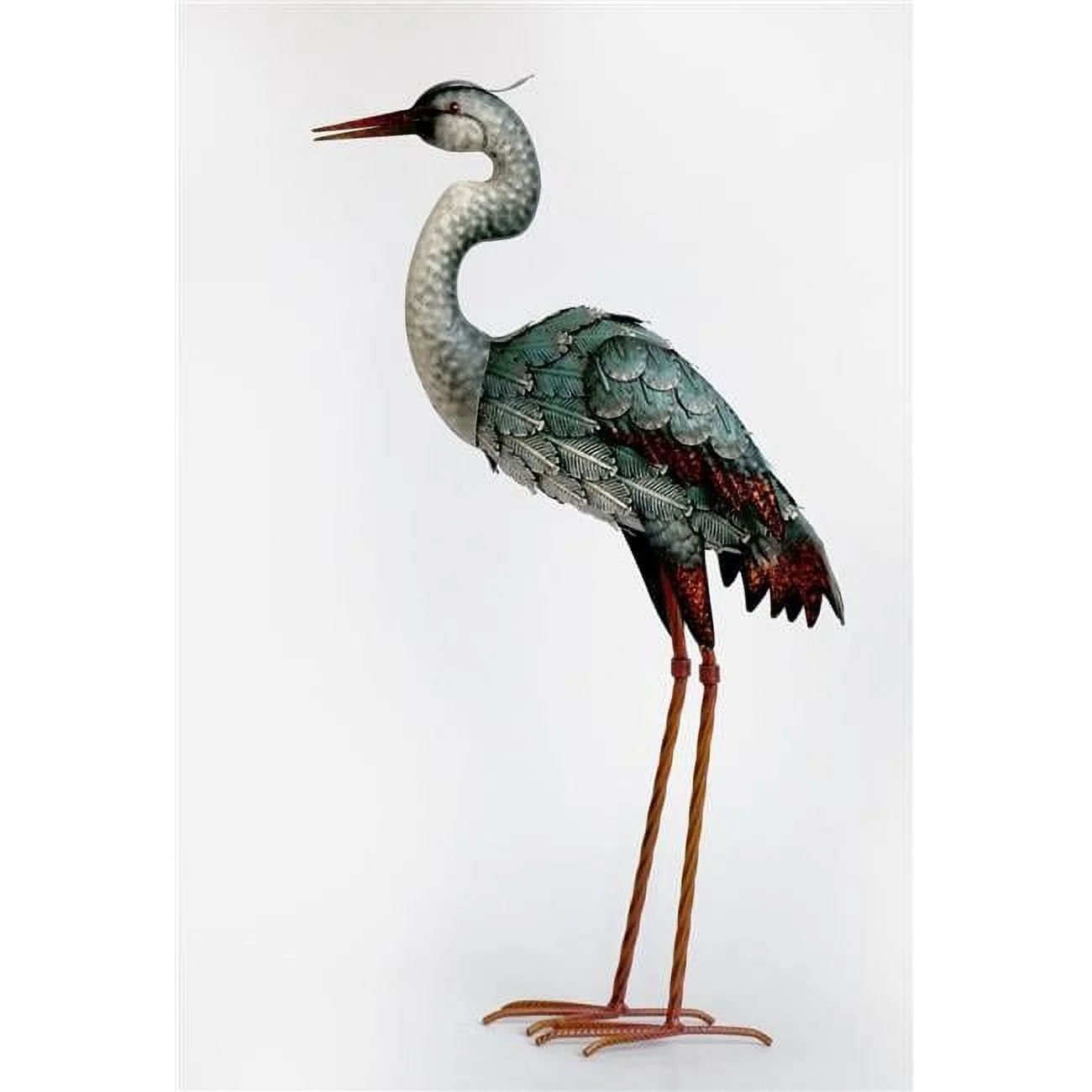 AI-GG9521-Q01 Standing Heron Metal Garden Sculpture, Multi Color