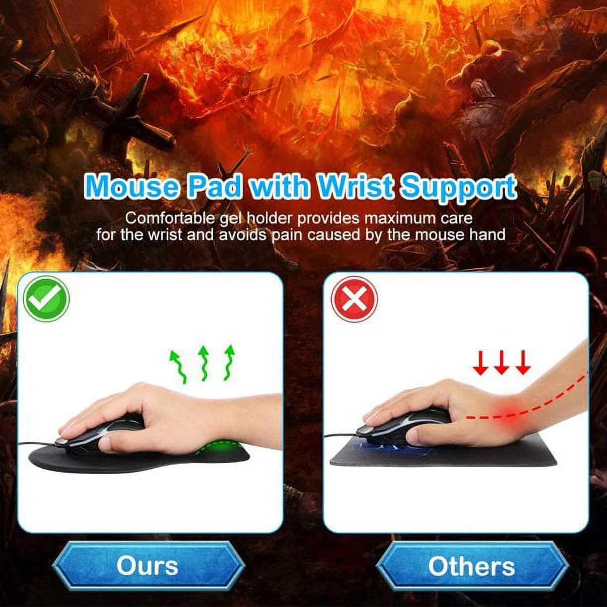 Office & Gaming Mouse Pad with Wrist Support Gel Cushion Rest Desk Mat for Desktop Computer, Laptop, MacBook, Notebook Magic Mouse Keyboard Home, Game Accessories GMP40 9.1 X 7.1 in- Black