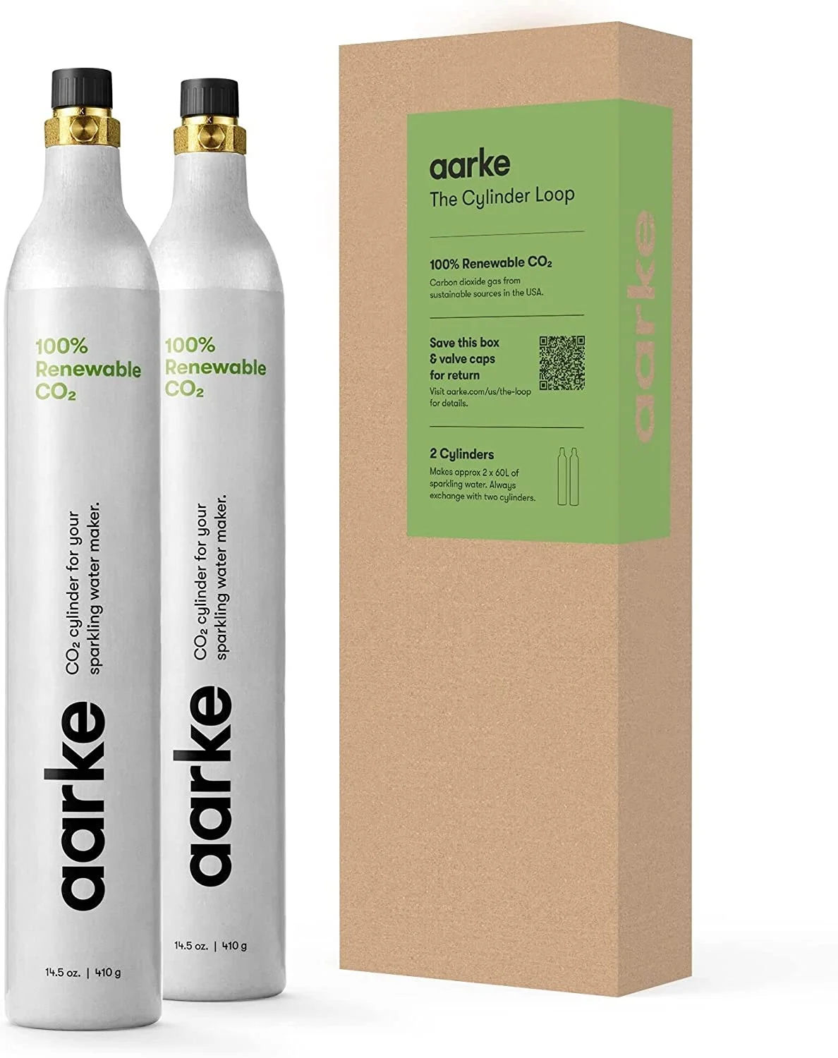 aarke (425g / 60L, 2-Pack) CO2 Carbonator Soda Machine Refill Cylinder | Compatible with All aarke Carbonator & Most Soda Machines | Makes Up-To 120L of Carbonated Water