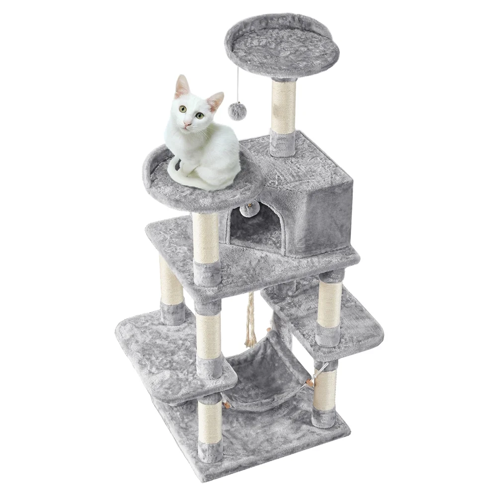 Easyfashion 59''H Multilevel Cat Tree Cat Tower, Light Gray