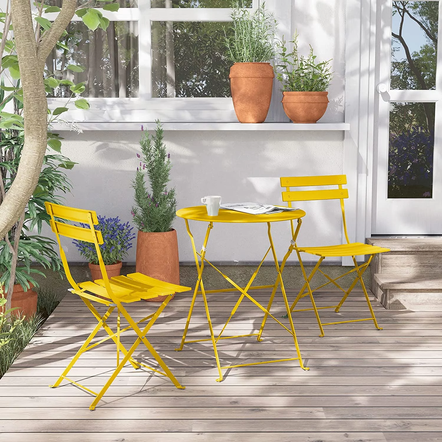 Elegant & Portable 3-Piece Premium Steel Bistro Set for Outdoor Patio Furniture, Folding Design, Mango Yellow