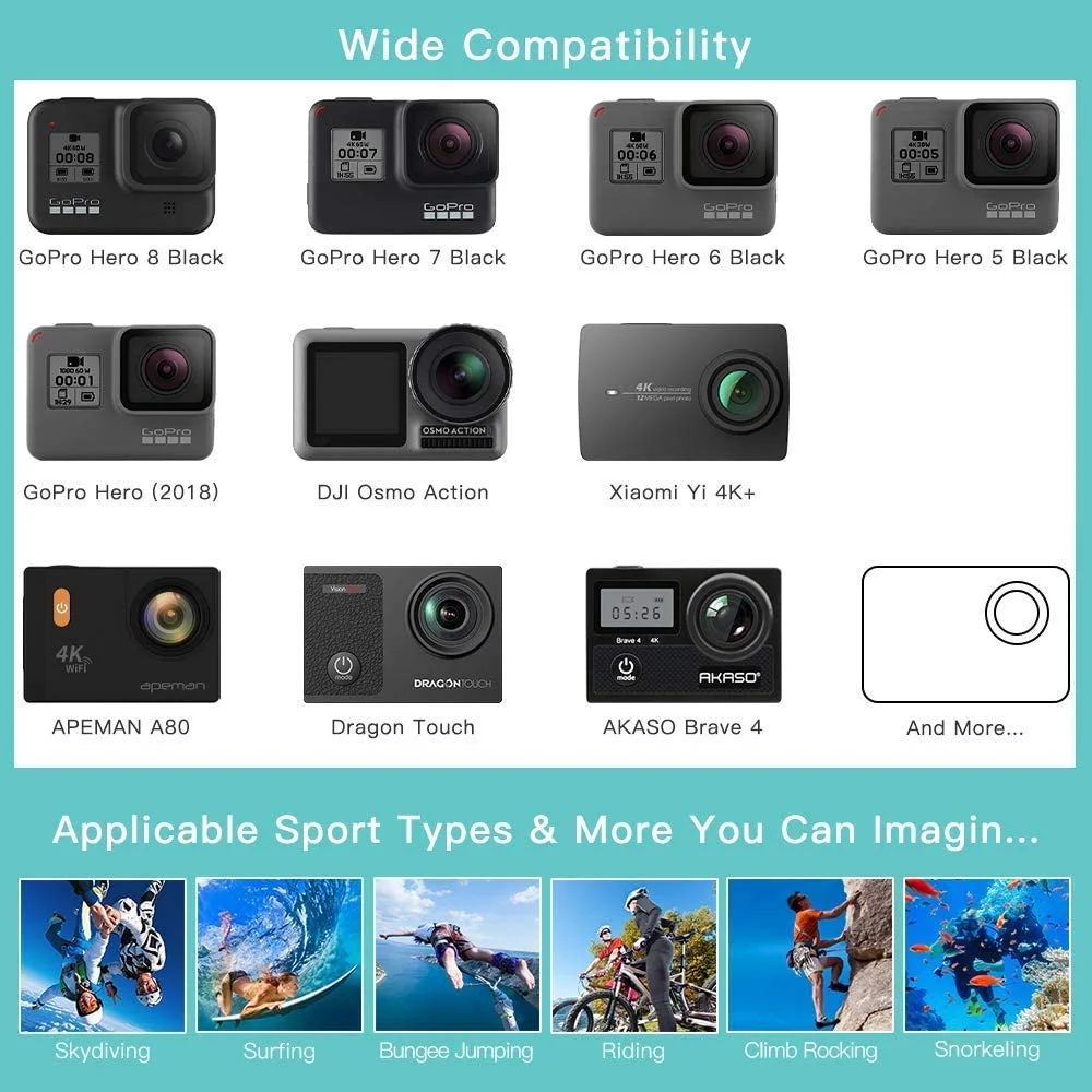 SmilePowo 48-in-1 Accessories Kit for GoPro Hero 11 10 9 8 Max 7 6 5 4 3 3+ 2 1 Black GoPro 2018 Session Fusion Silver