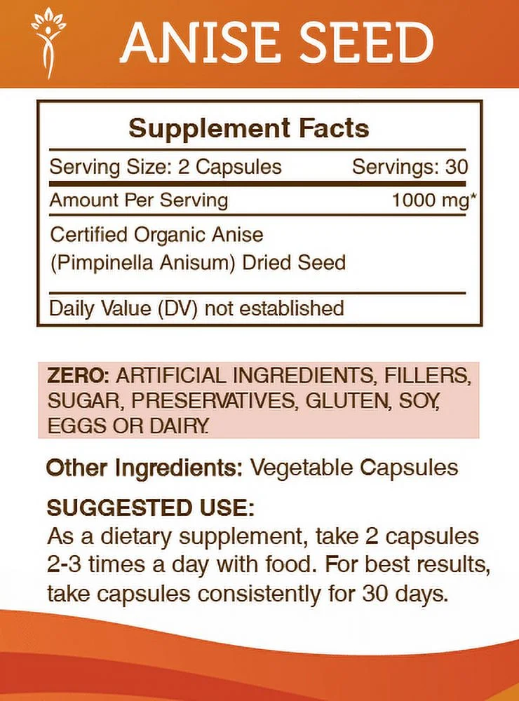 Secrets of the Tribe Anise Seed 60 Capsules, 500 mg, Organic Anise (Pimpinella Anisum) Dried Seed