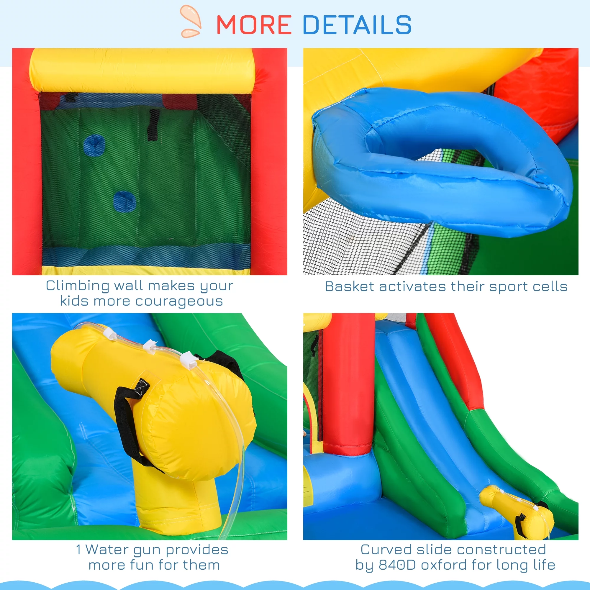 POWANLI Outsunny 6-in-1 Kids Bounce House Inflatable Water Slide with Pool, Water Cannon, Climbing Wall, Inflator Included, Jumping Castle Kids Backyard Activity Outdoor Water Play Toy