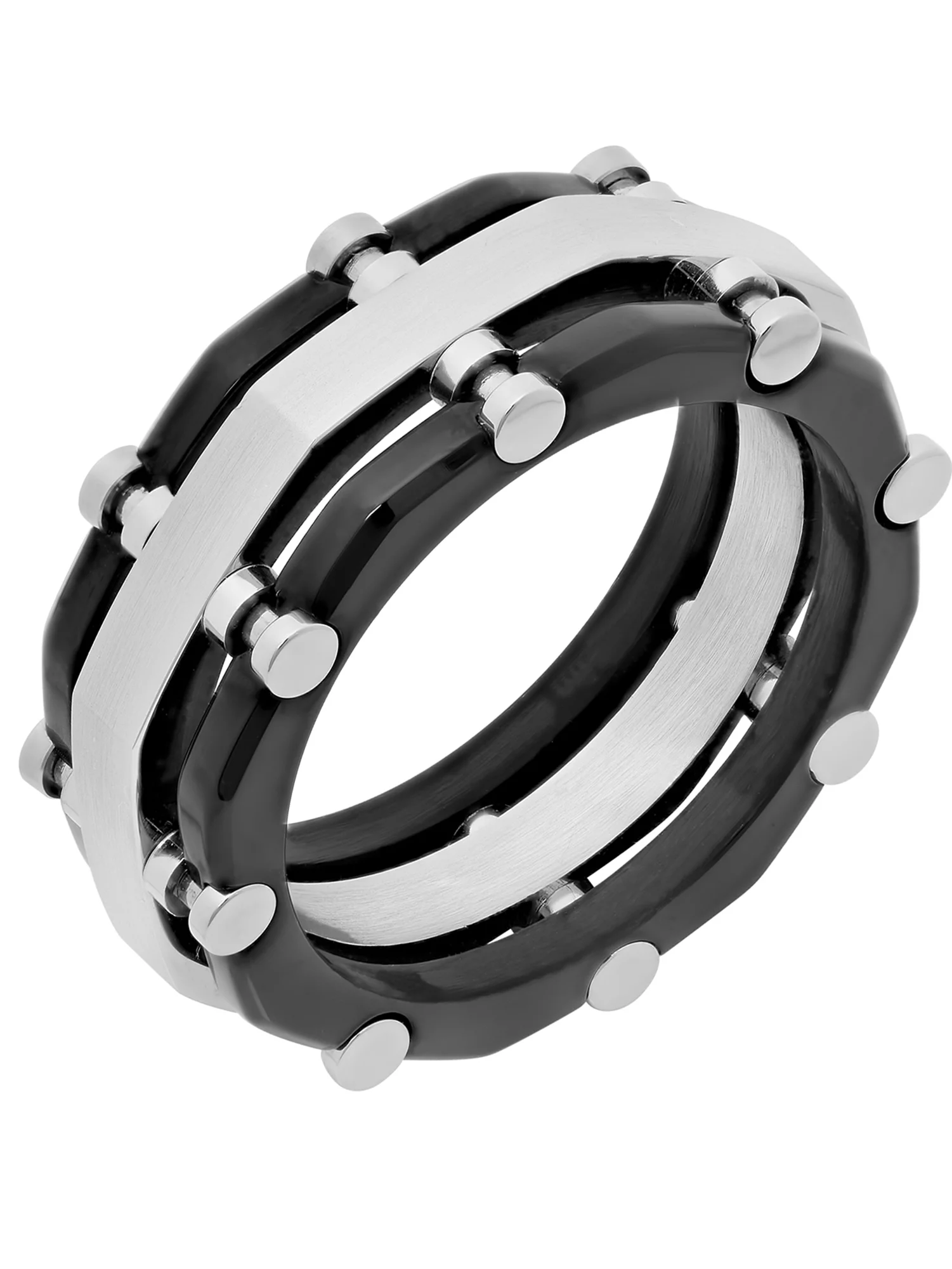 Mens Two-Tone Stainless Steel Black IP Layered Band - Mens Ring