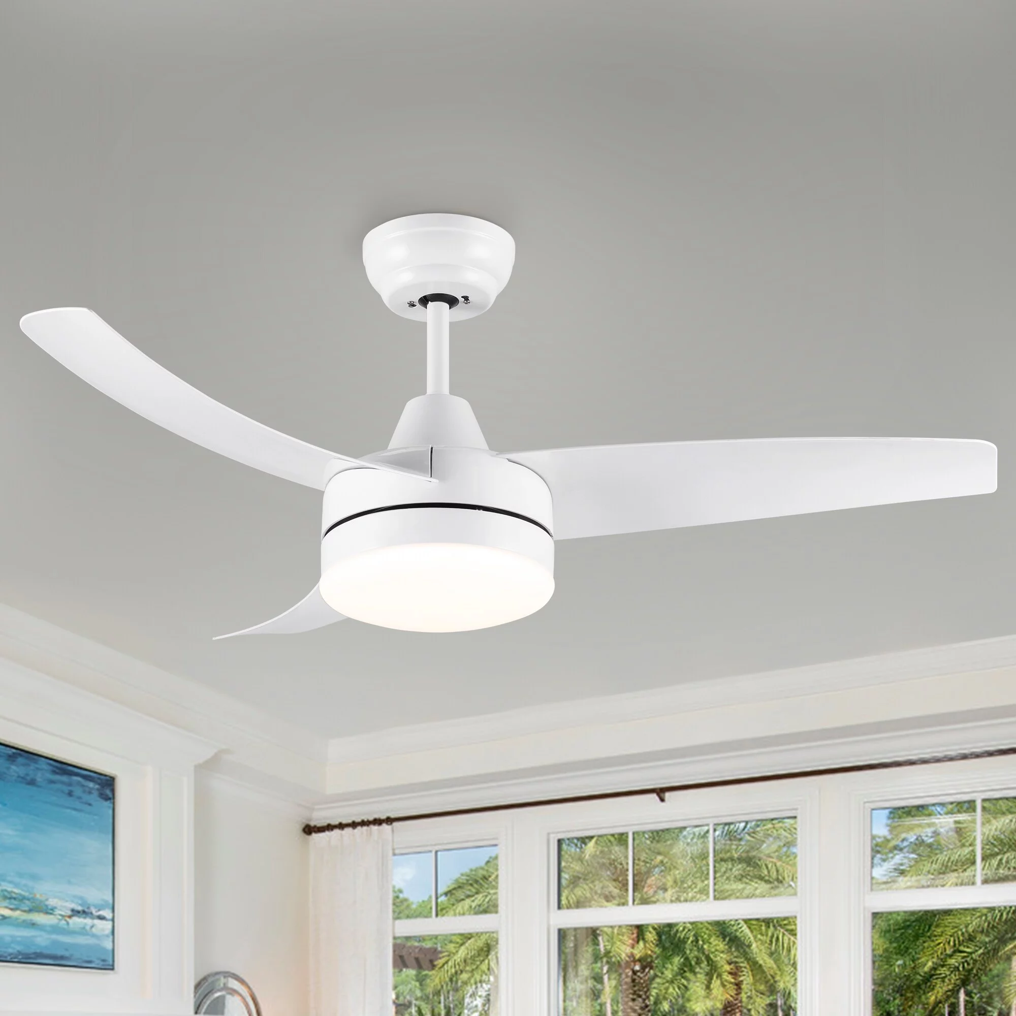 42 in. Matte White Ceiling Fan with light and Remote Control - 42 inches