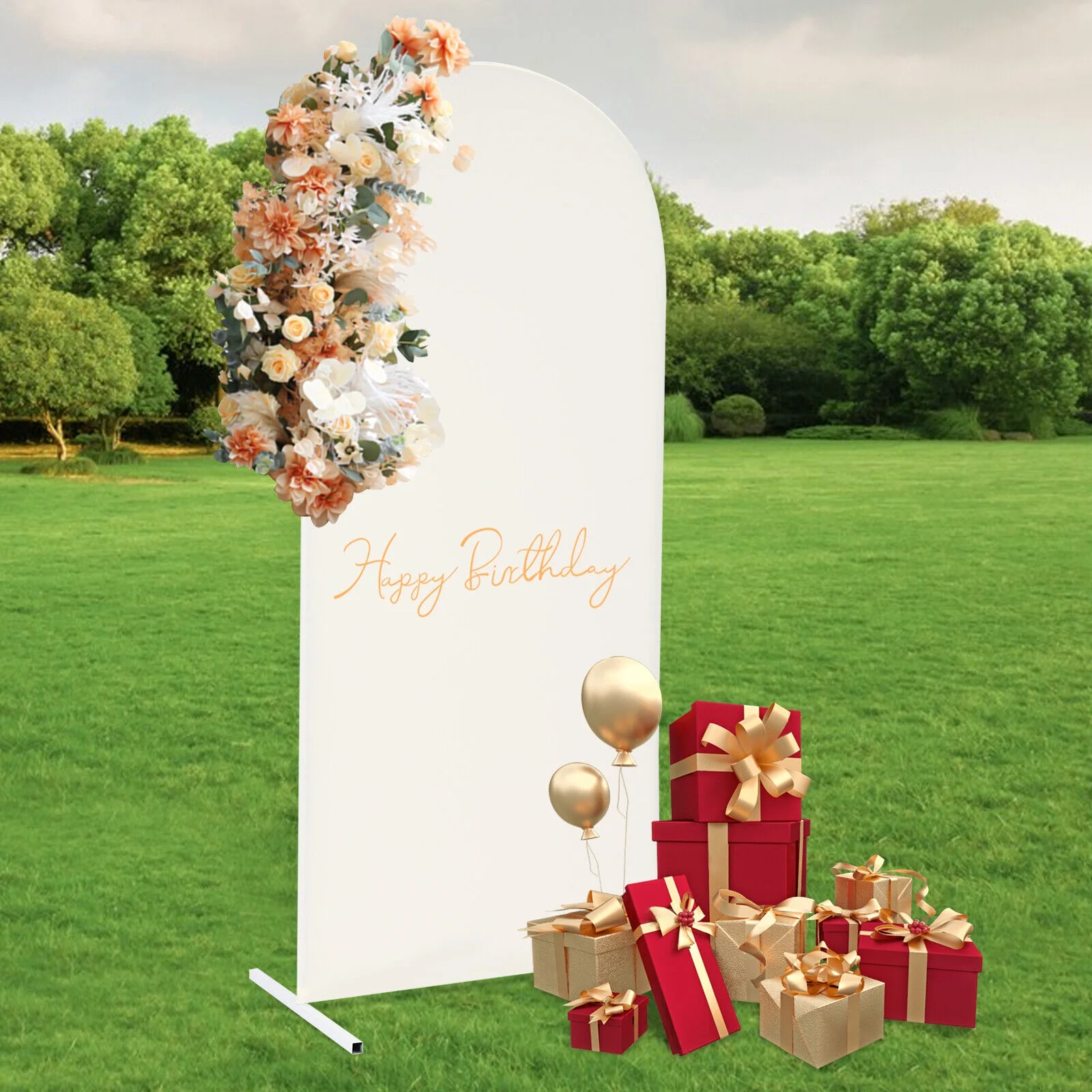 6ft Beige Wedding Arch Backdrop Stand Gold White Metal Arch Backdrop Stand 180cm