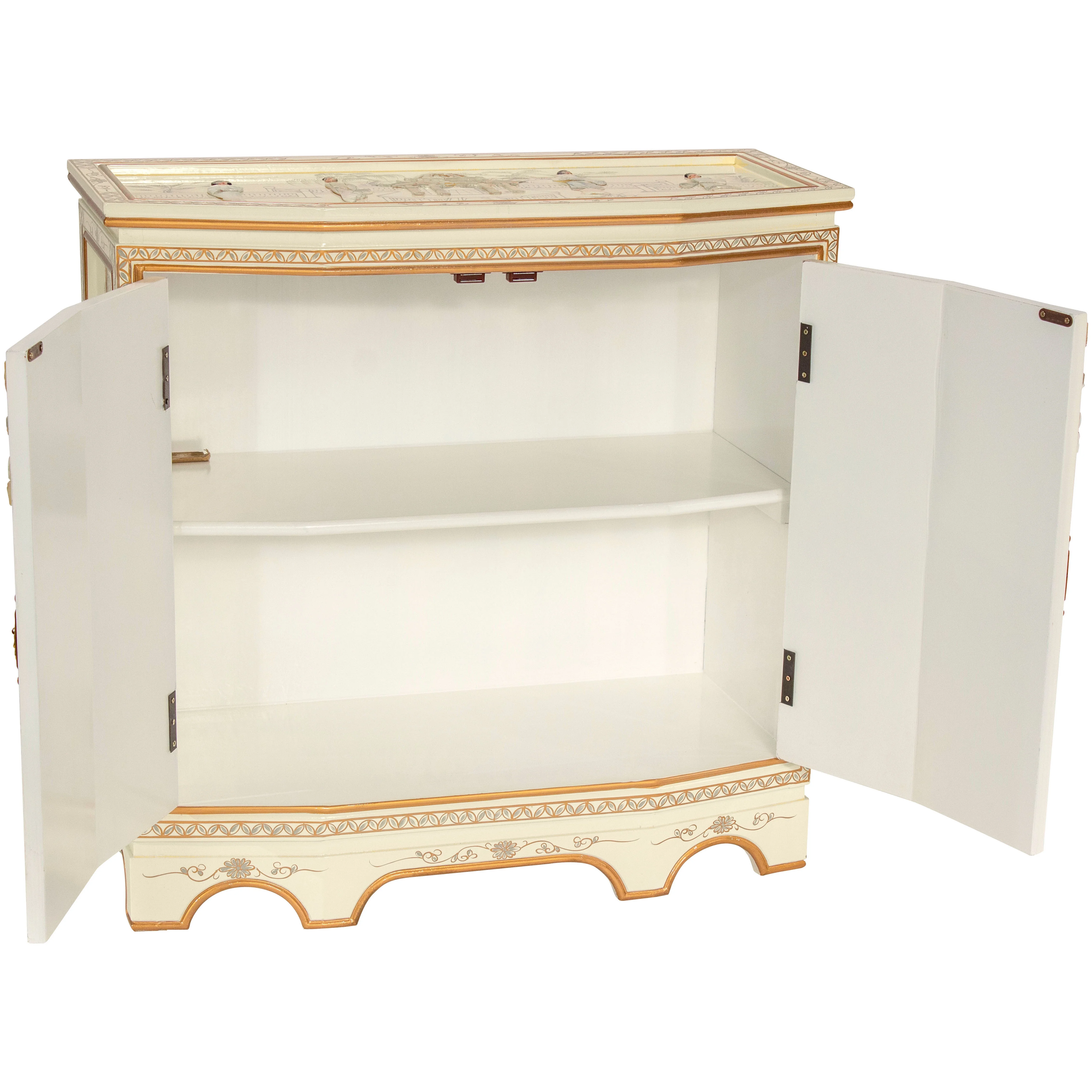 Oriental Furniture Ivory Lacquer Slant Sideboard - Royal Ladies