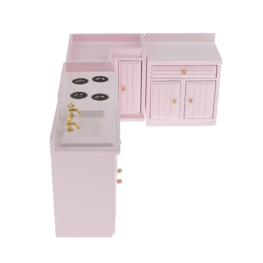Dollhouse Miniature Kitchen Furniture Cabinet Sink Set 1:12 Scale Model, Doll House Furnishings and Pretend Play Toy