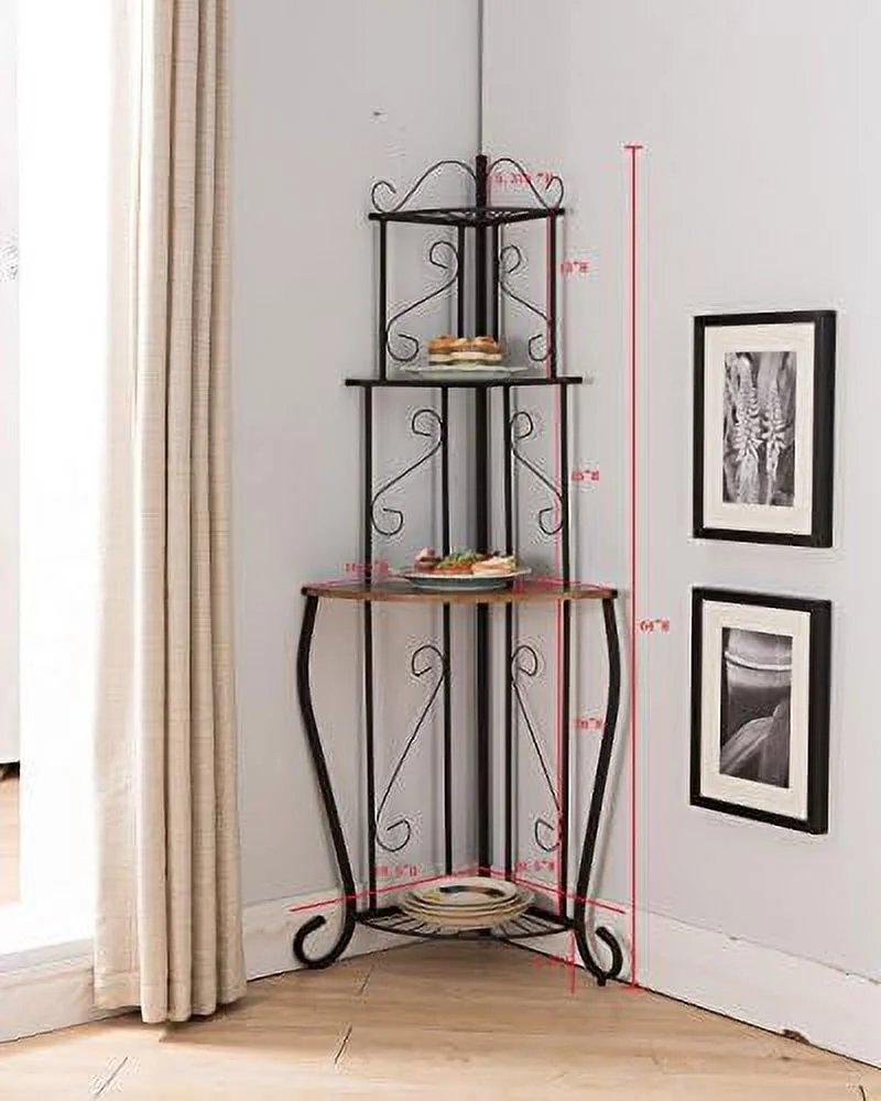 Black / Walnut Kitchen Storage Corner Bakers Rack
