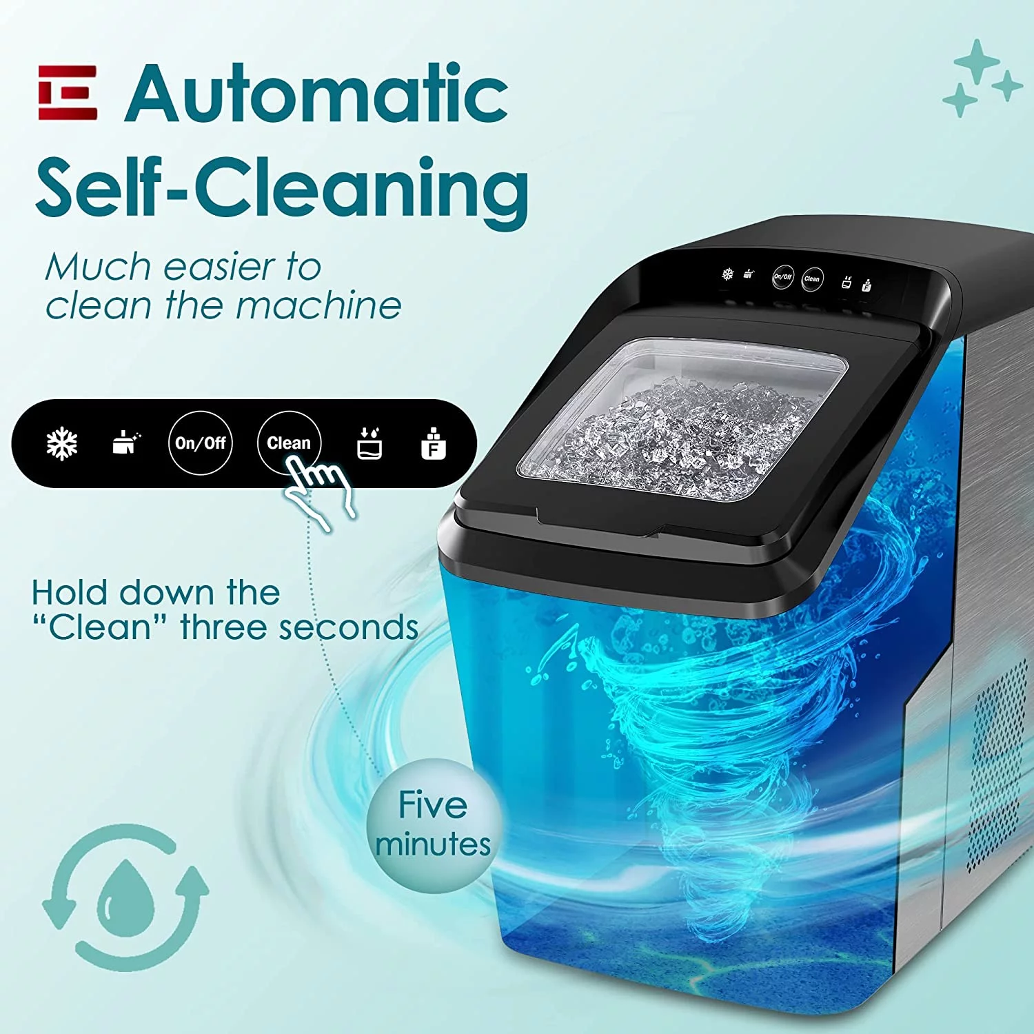 Euhomy 30lbs/24H Countertop Nugget Ice Maker, Soft Nugget Ice, Self-Cleaning & 2 Way Water Refill (Black)