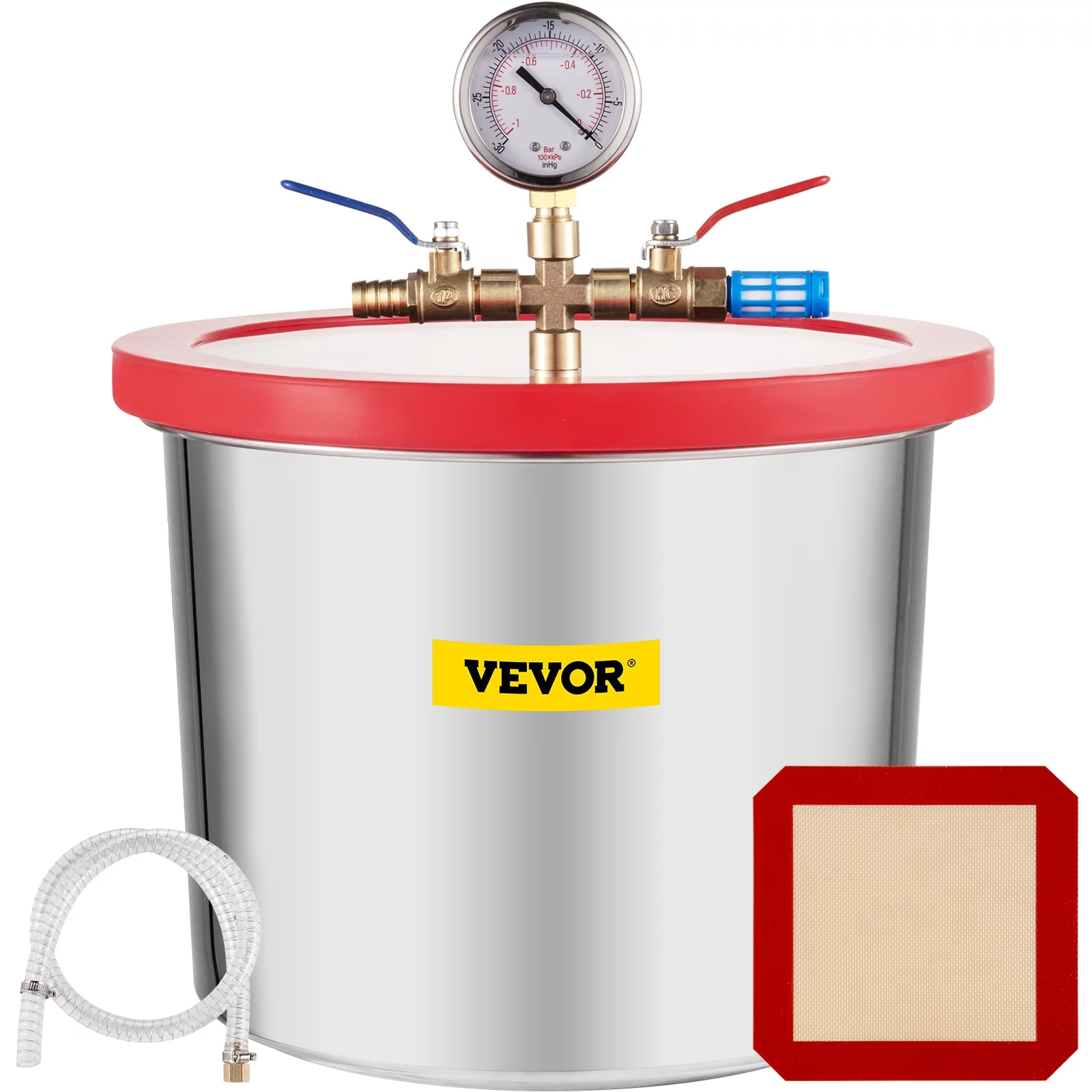 VEVOR 2 Gallon Vacuum Chamber kit Stainless Steel Degassing Chamber 7.5L Vacuum Degassing Chamber kit for Degassing Urethanes Silicones Epoxies and Resins