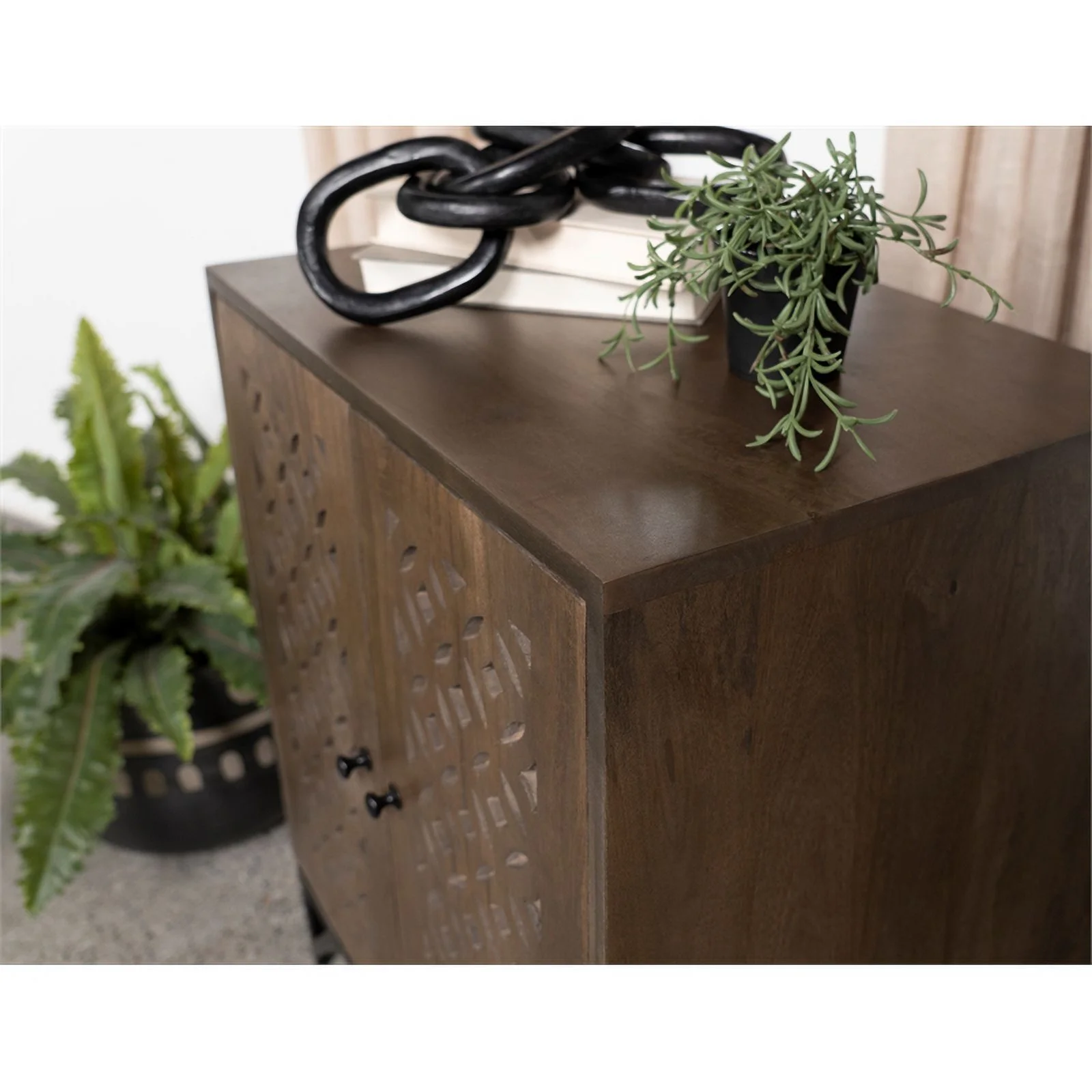 Pemberly Row 2-door Farmhouse Wood Accent Cabinet in Brown and Black