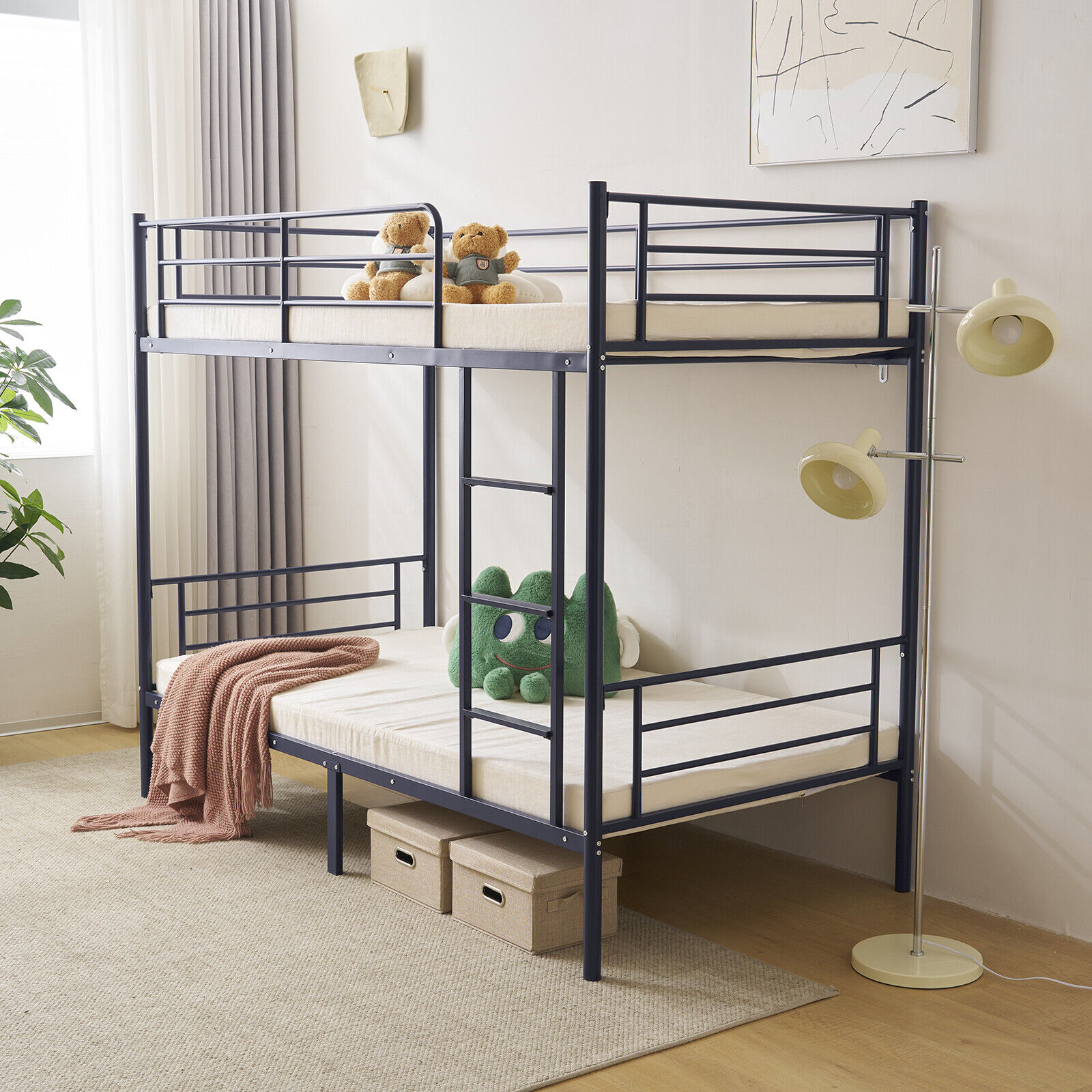 Heavy Duty Metal Twin Over Twin Bunk Bed Frame Ladder Kids Adult Child Bedroom