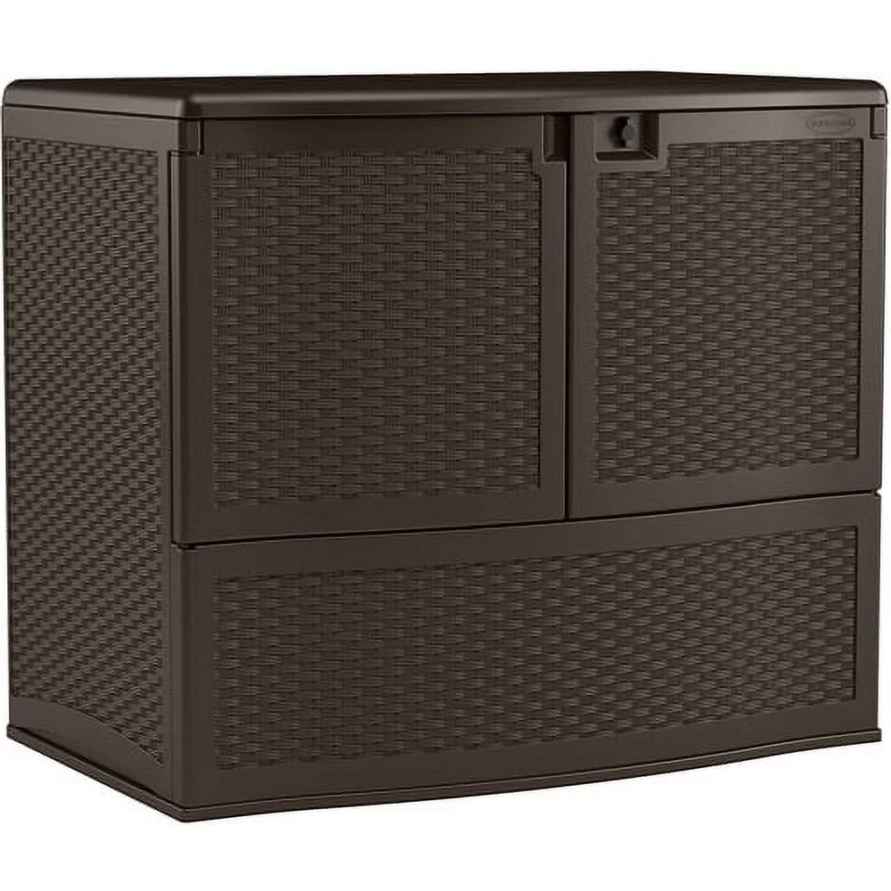 Suncast 195 Gallon Resin Wicker Patio Oasis Storage & Entertaining Station, Java