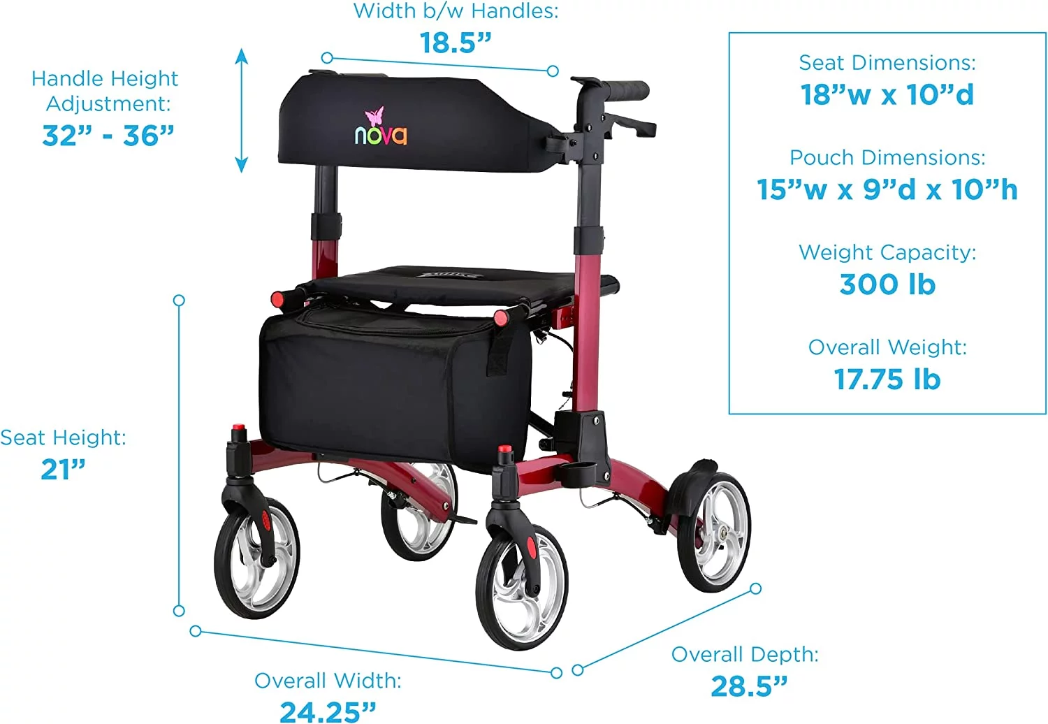 Nova Monarch Rollator Red