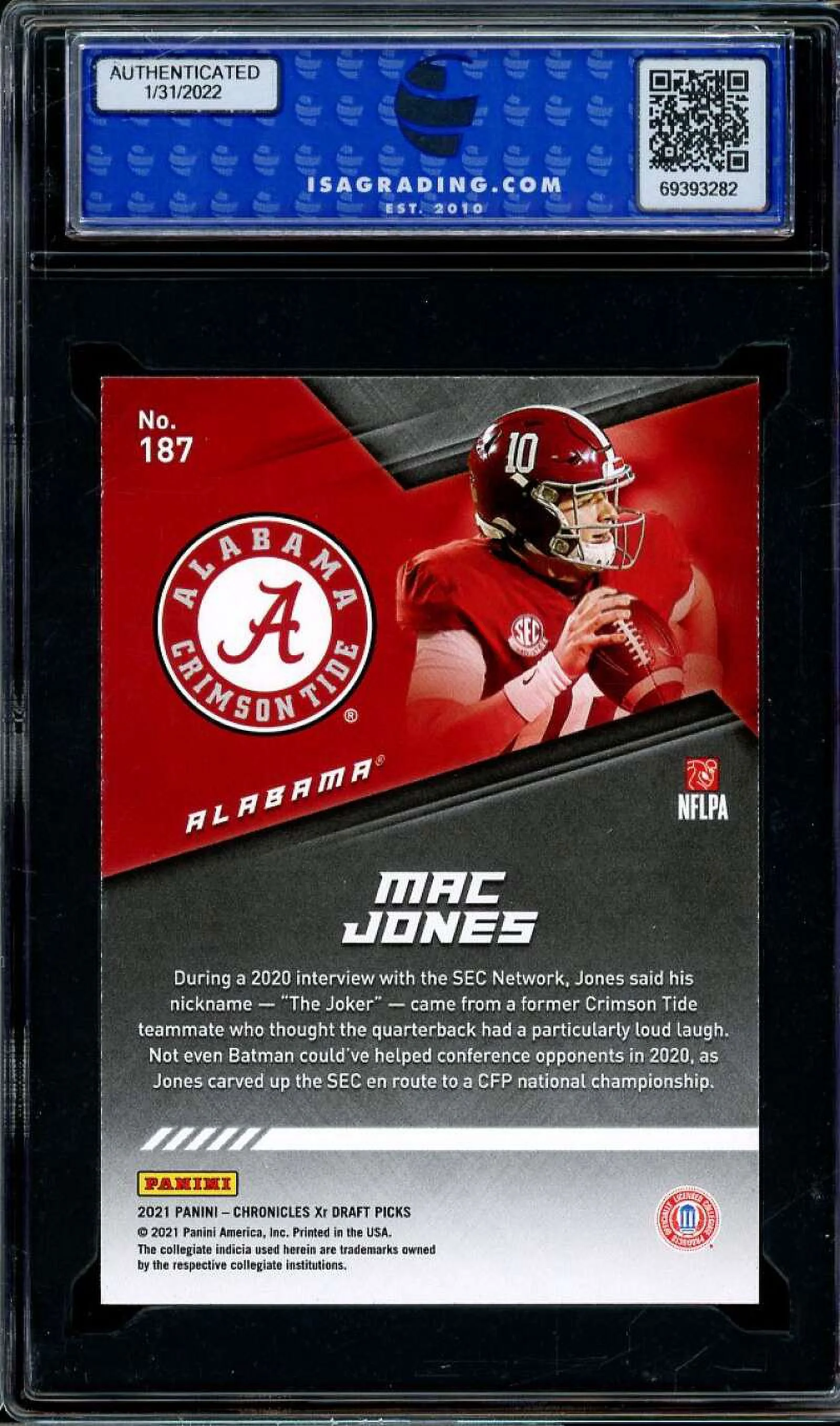 Mac Jones Rookie Card 2021 Panini Chronicles D.P. XR #187 ISA 10 GEM MINT