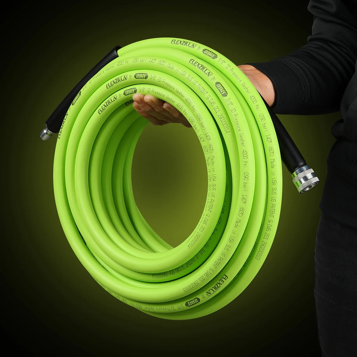 Flexzilla® Pressure Washer Hose, 3/8 in. x 50 ft., 4200 PSI, Integrated Quick Connect Fittings, ZillaGreen®