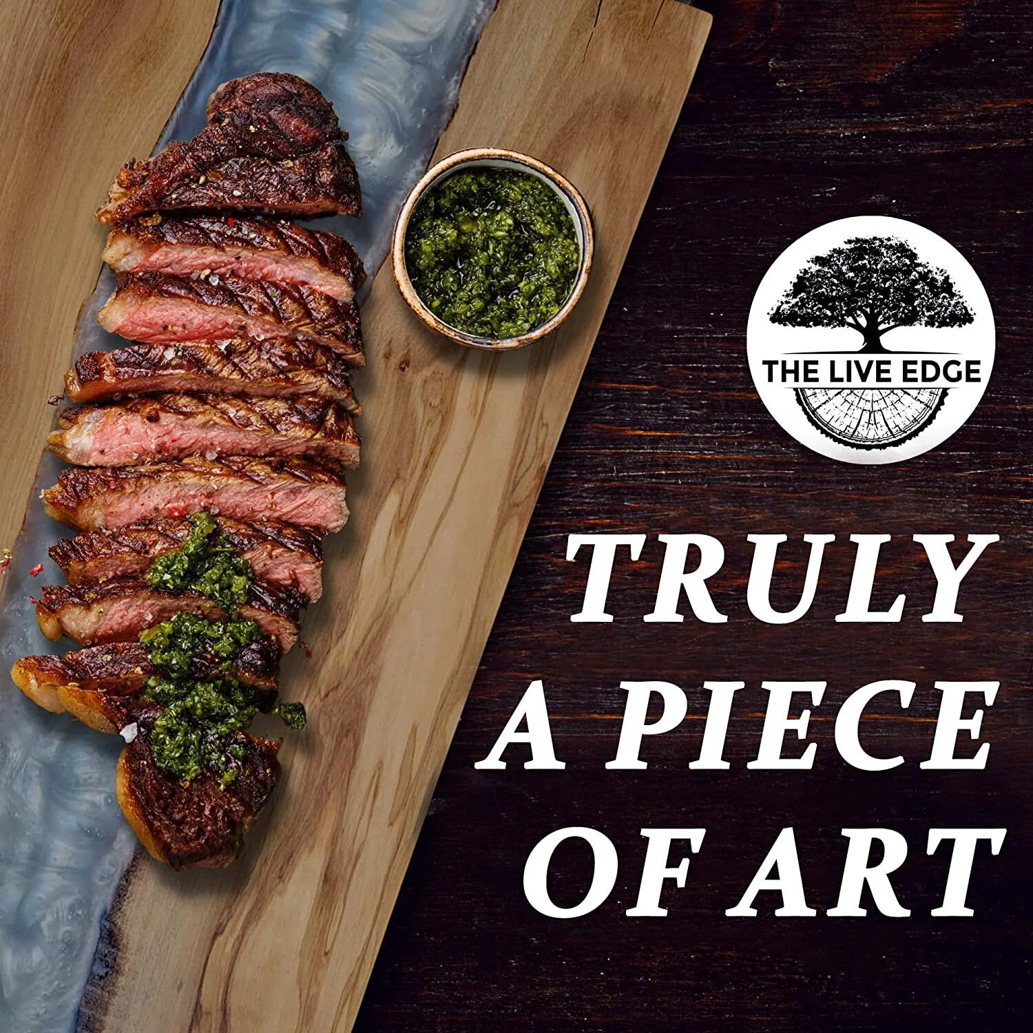 The Live Edge Olive Wood Gray Resin Large Charcuterie Board 16