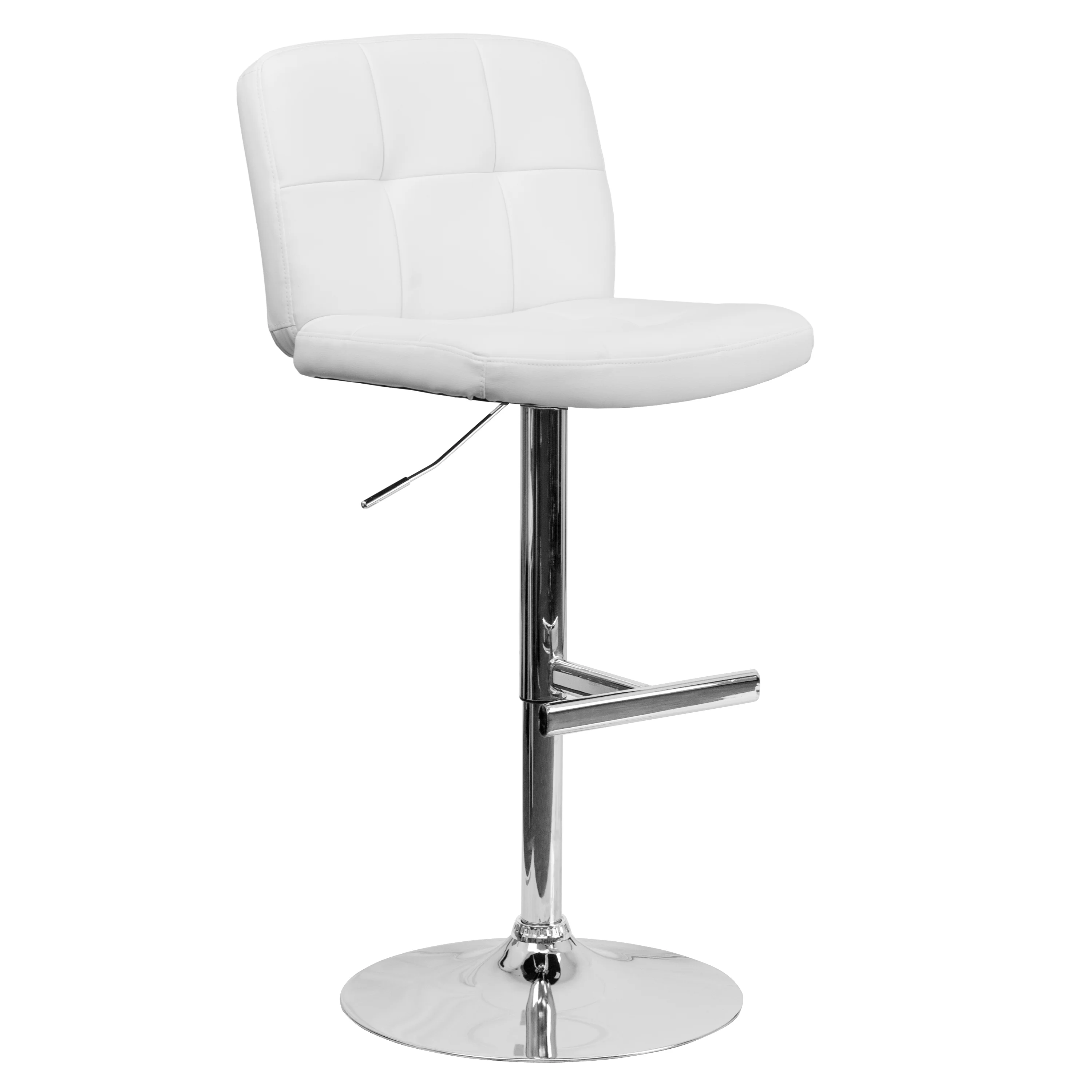 Flash Furniture Contemporary White Vinyl Adjustable Height Barstool with Square Tufted Back and Chrome Base