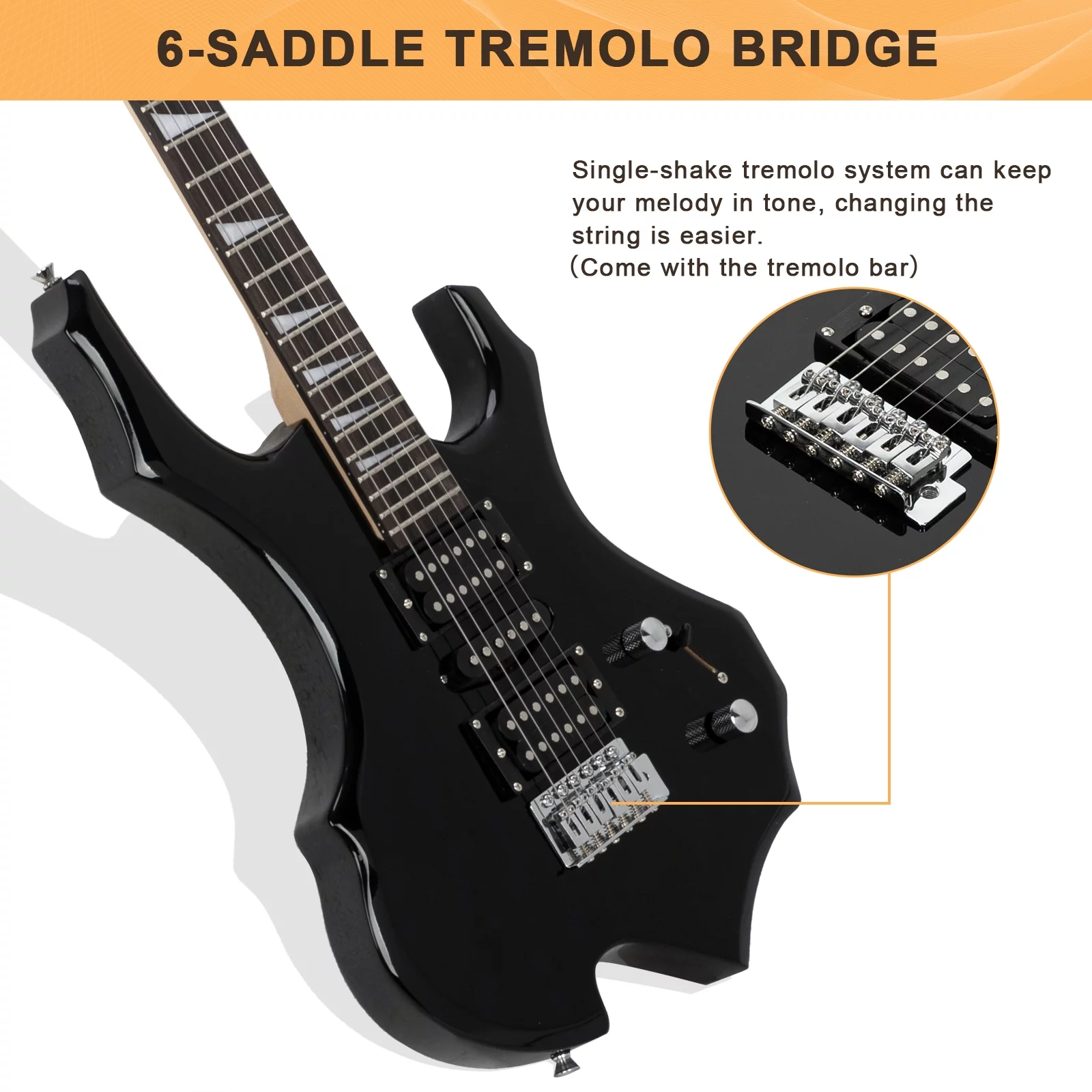 GLARRY Electric Guitar with Bag Beginner Burning Fire Style Black