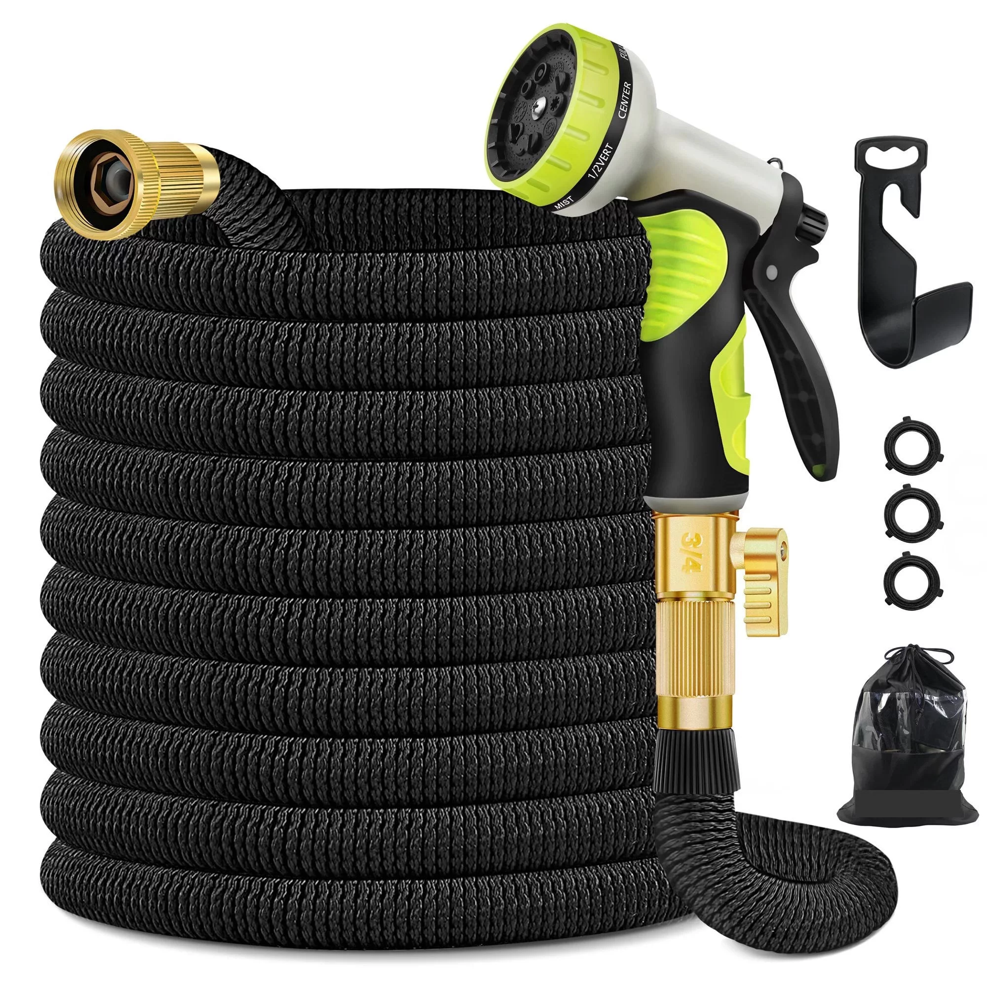 Garden Hose 100ft with 10 Function Spray Nozzle, Leakproof Water Hose Design with Solid Brass Connectors