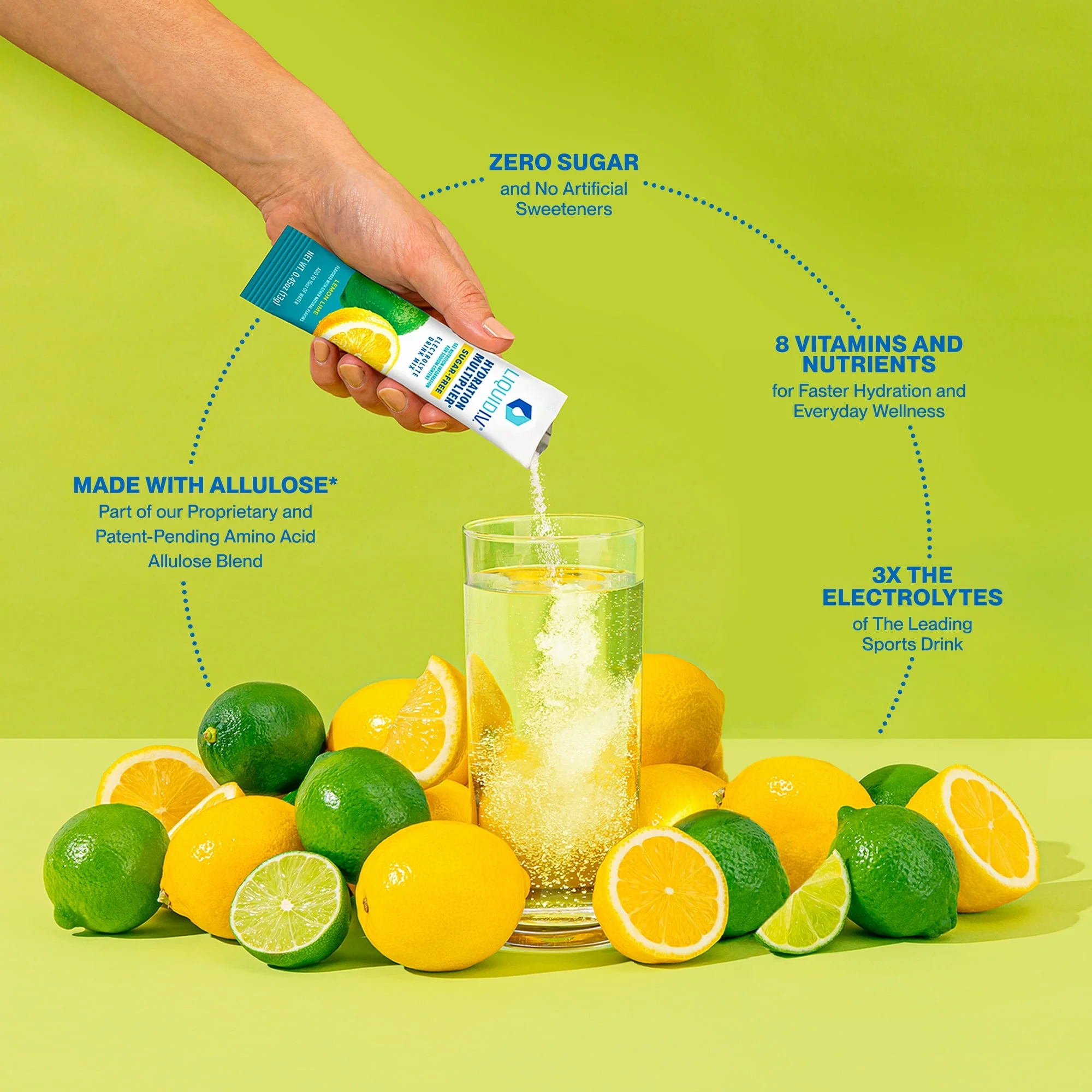 Liquid I.V. Sugar-Free Hydration Multiplier Electrolite Drink Mix, Lemon Lime, 8 sticks