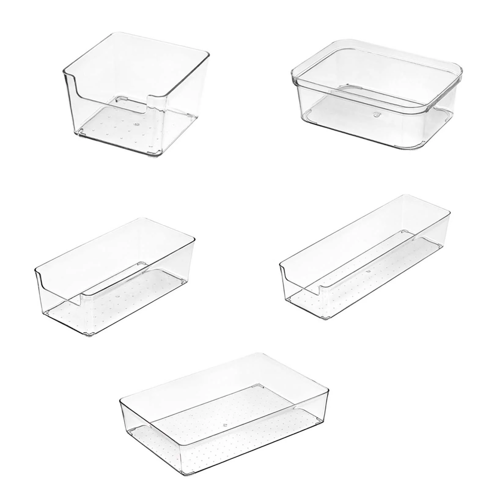 5Pcs Drawer Box Transparent Cutlery Drawer Dividers Tray Storage Container Multi Sizes for Makeup Bathroom Jewelry Chopsticks, Spoons, Fork
