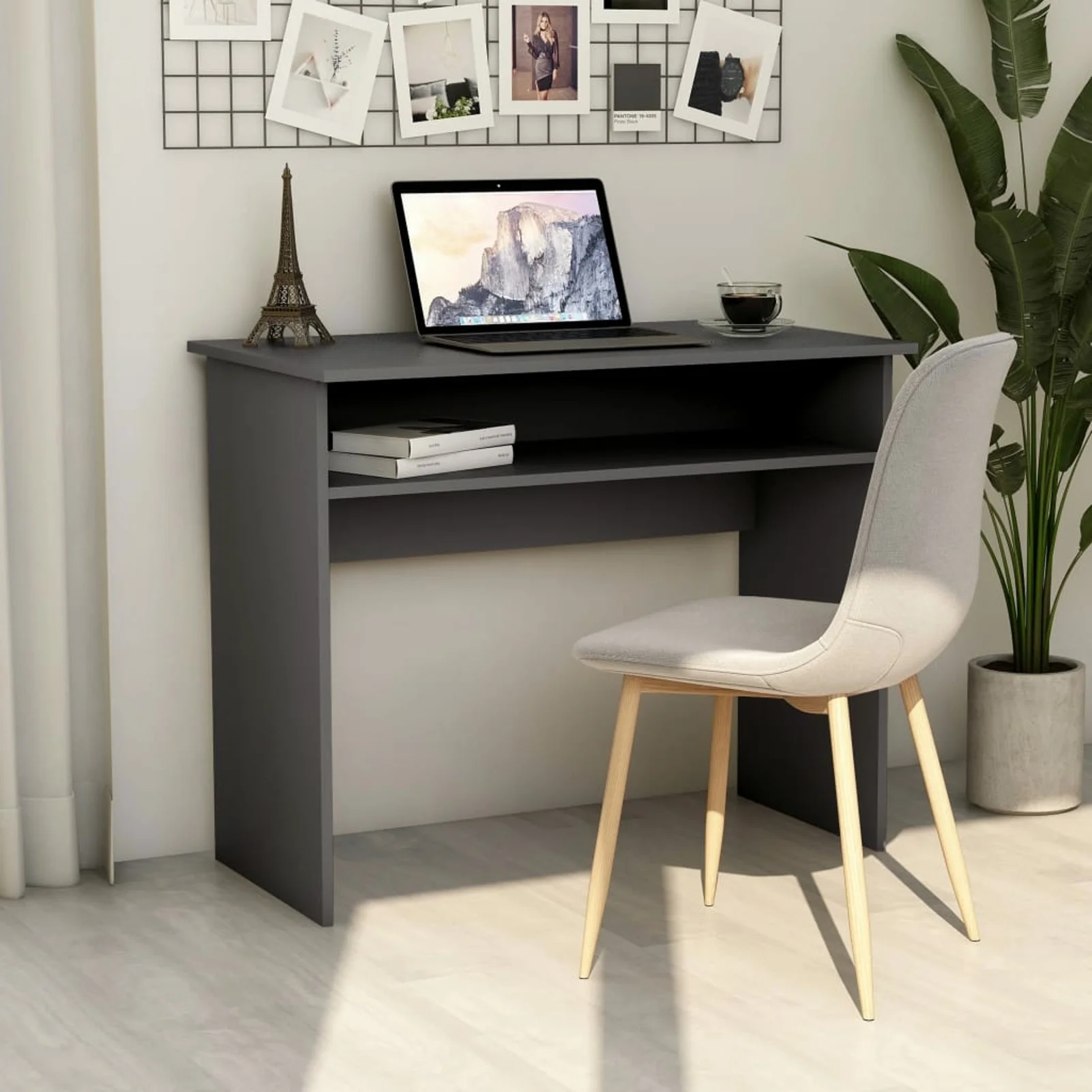Dcenta Computer Desk with Storage Shelf Chipboard Writing Desk Multifuctional Console Table Gray Home Office Furniture 35.4 x 19.6 x 29.1 Inches (L x W x H)
