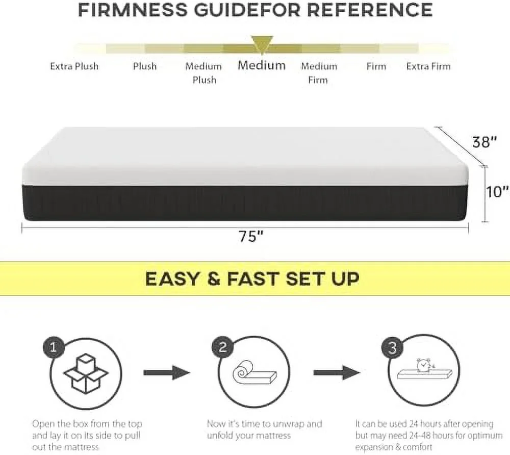 YPDCHB 10 Inch Gel Memory Foam Mattress with Removable Cover Medium Firm Support & Pressure Relief Mattress in  Box with Gel Memory Foam CertiPUR  Certification Twin