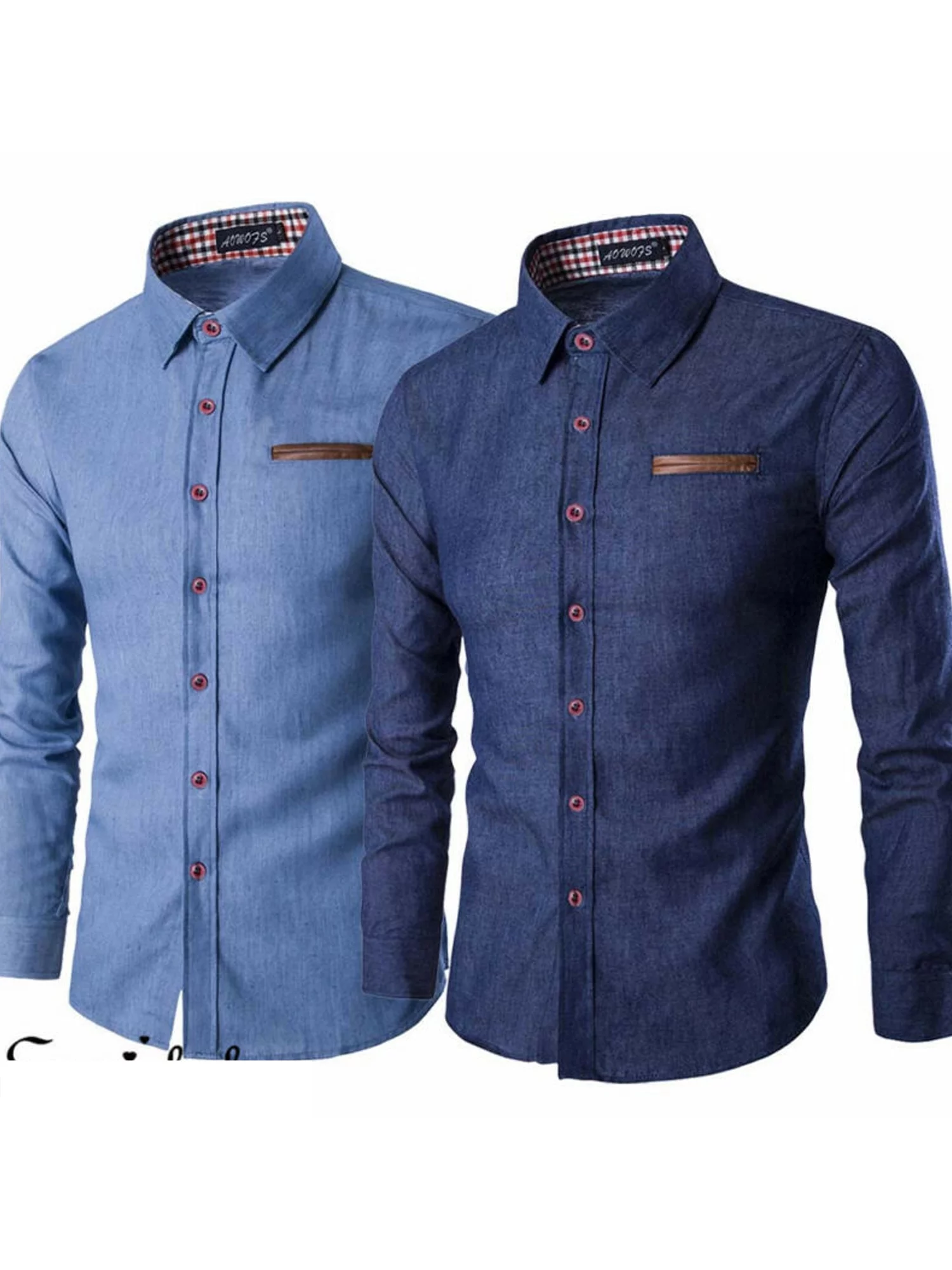 Licupiee Men's Luxury Long Sleeve Shirt Casual Fashion Slim Fit Denim Dress Shirt Tops Button Down Jean Shirts