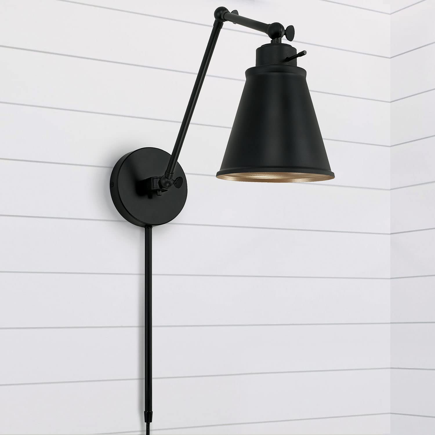 Shay Transitional Plug-in Optional Swing Adjustable Arm Wall Sconce, 1-Light 25 Watt, 26