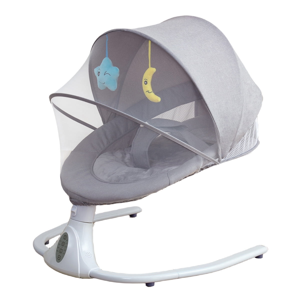 JOJOLAM Electric Baby Swing, Adjustable Backrest Infant Bouncer with Soft Cushions 12 Lullabies, Bluetooth Music, 4 Speeds 4 Timing, Gray