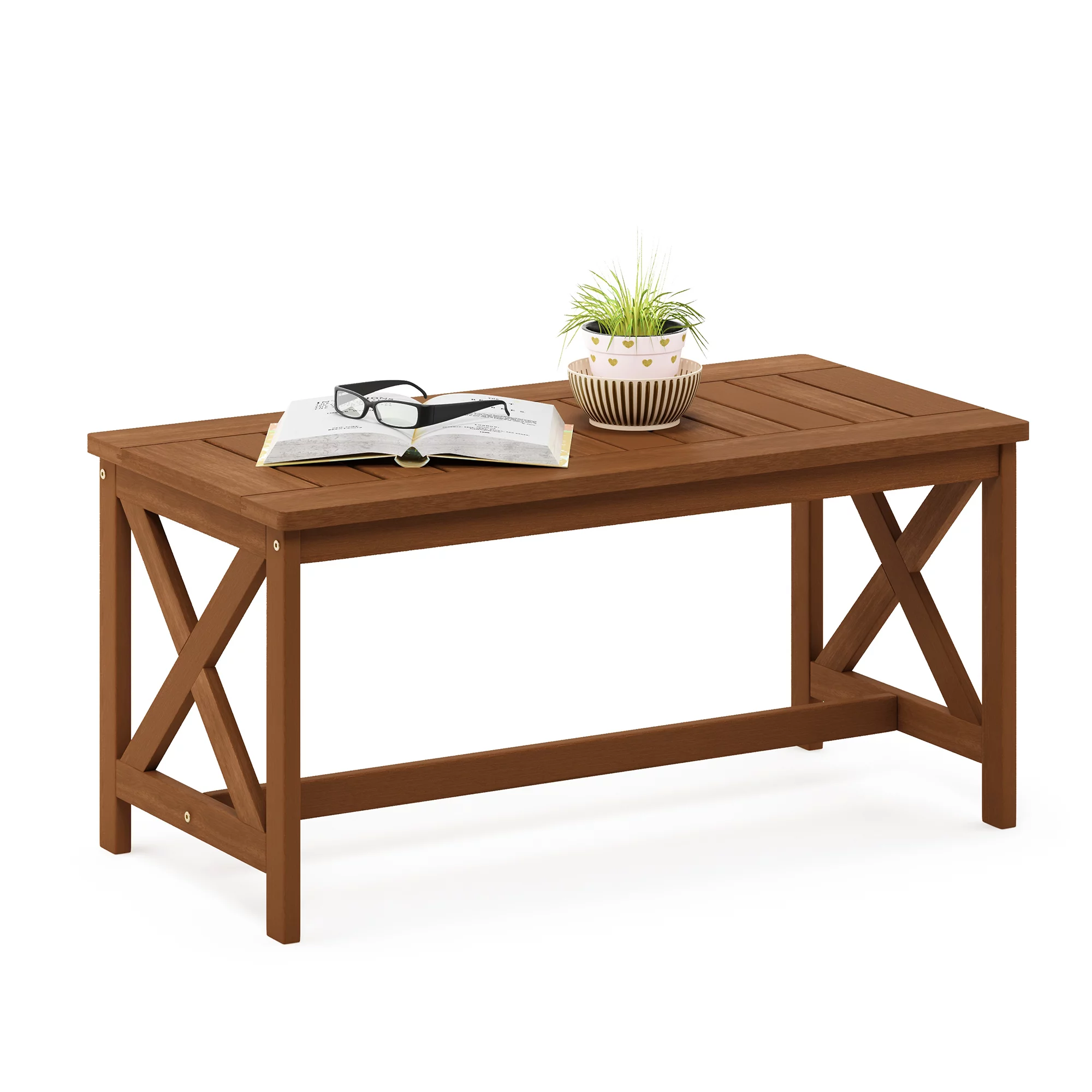 Furinno Tioman Hardwood Coffee Table with X Leg in Teak Oil
