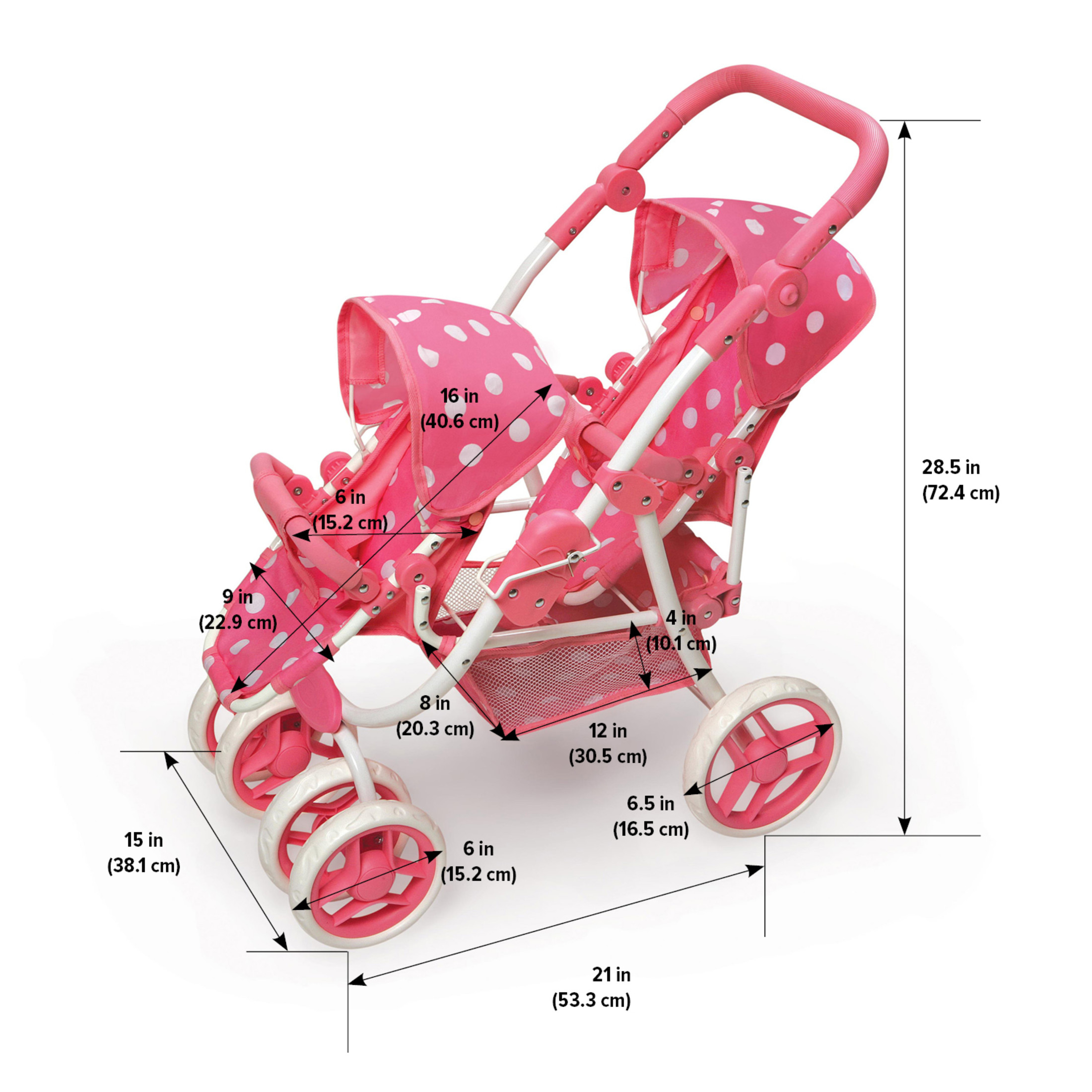 Reversible Double Doll Stroller - Pink/Polka Dots
