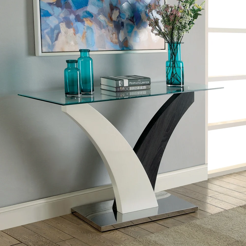 Furniture of America Quap Contemporary Grey 48-inch Glass Top Sofa Table by