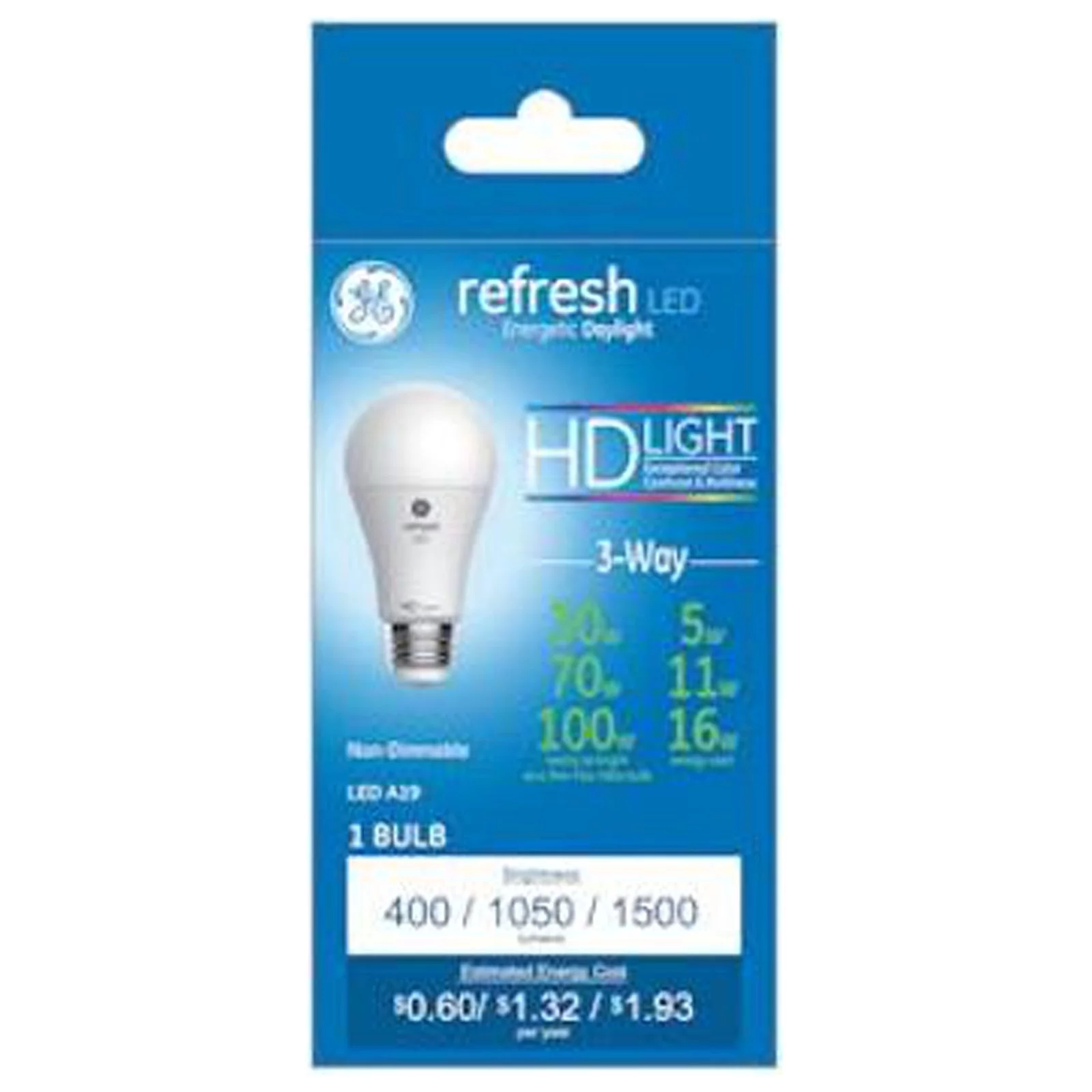 GE 93127691 3-Way Refresh HD LED Light Bulb, Daylight, A19 Medium Base, 5/11/16 Watt - Quantity 1