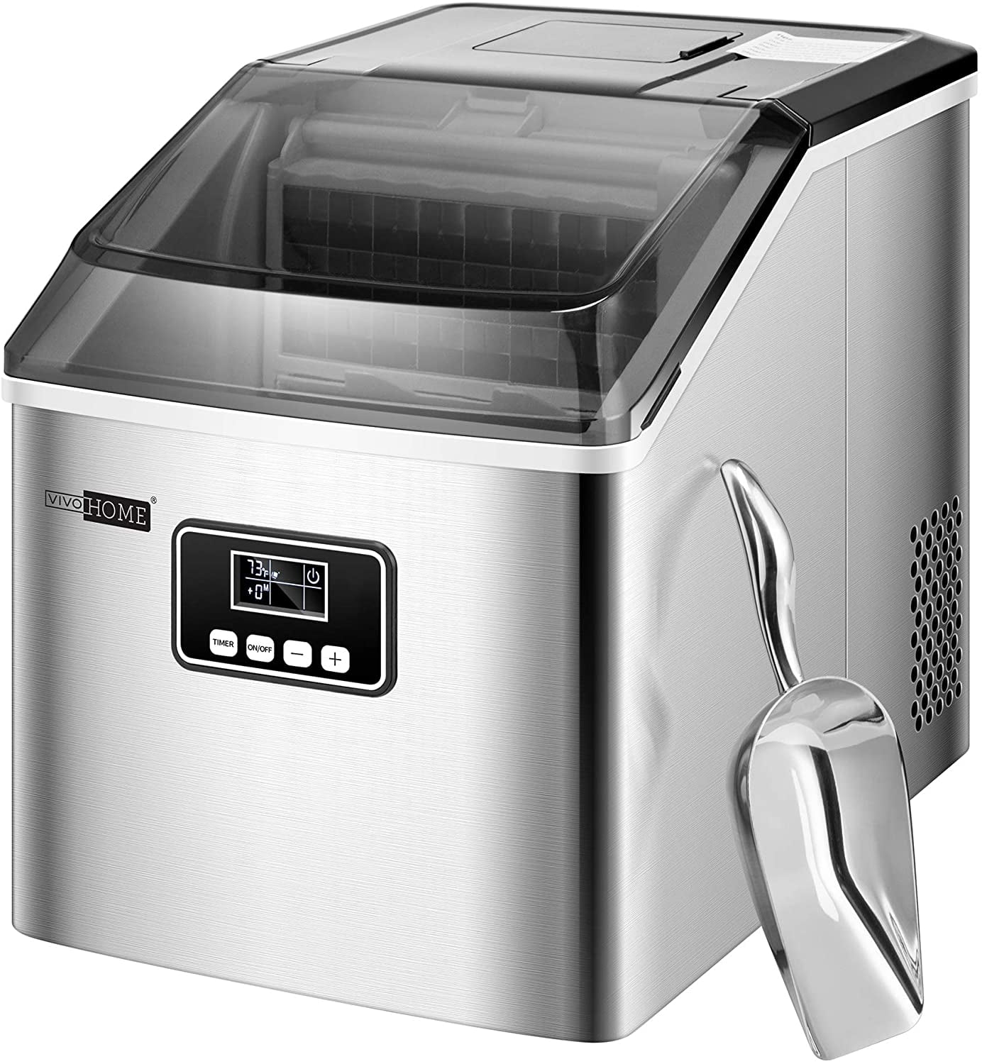 VIVOHOME Electric Portable Compact Countertop Automatic Ice Cube Maker Machine with Scoop 40lbs/day Silver