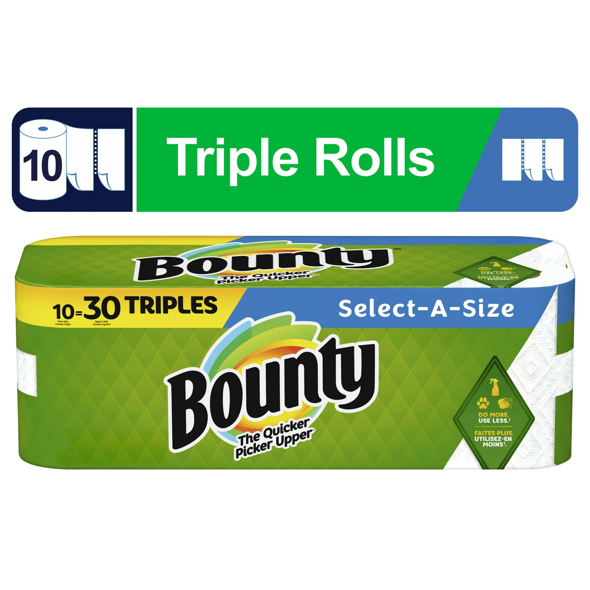 Bounty Select-a-Size Paper Towels, 10 Triple Rolls, White (Packs of 2)
