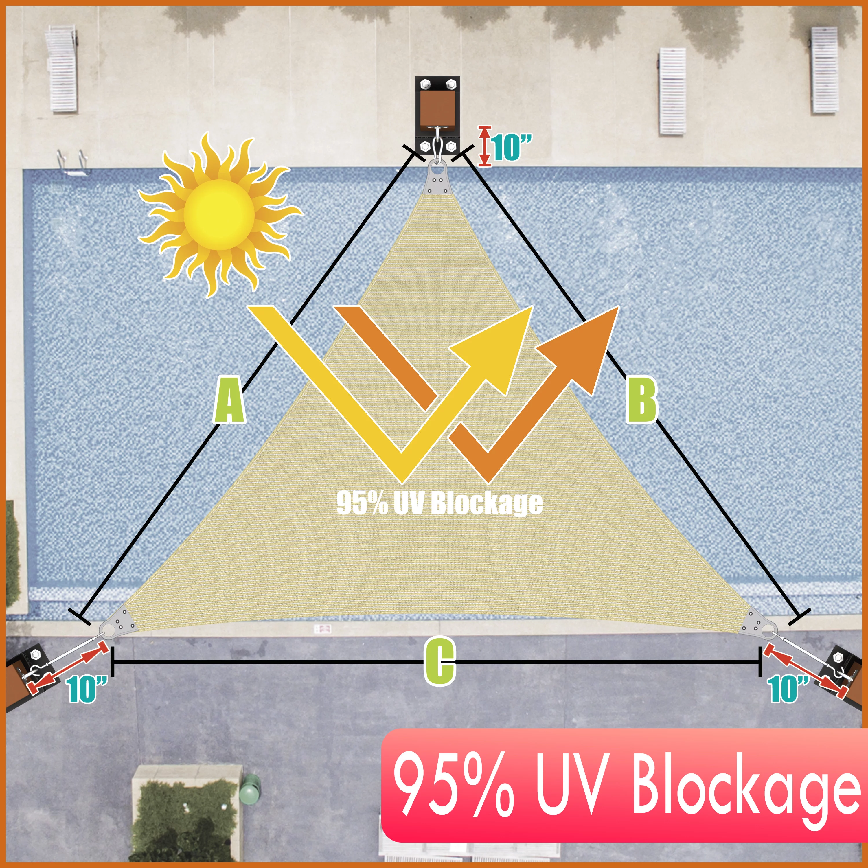 Colourtree 12' x 12' x 12' Beige Triangle Size Super Ring Sun Shade Sail CTAWTN Canopy Awning Shades for Patio - Commercial Heavy Duty - 260 GSM - 5 Years Warranty ( We Customize Size )