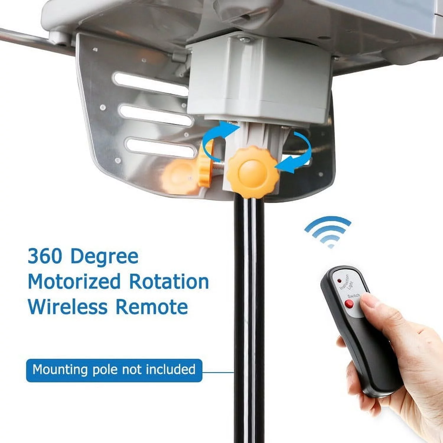 TV Antenna Outdoor Amplified HDTV Antenna 150 Mile Motorized with Adjustable Antenna Mount Pole for 2 TVs Support UHF/VHF 4K 1080P Channels Wireless Remote Control - 33FT Coax Cable