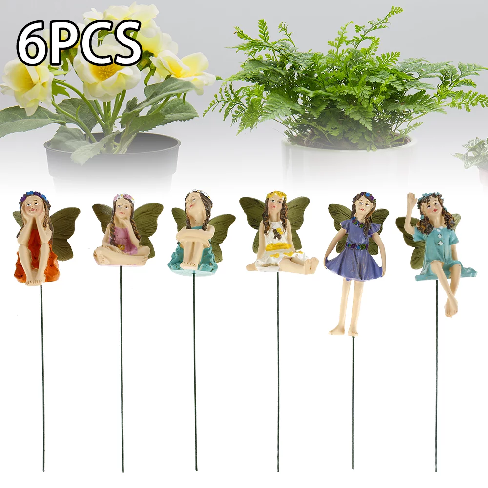 HOTBEST 6PCS Miniature Fairy Garden Statue Kit Sculpture Outdoor Mini Eles Figurines Ornaments Decor Planter Sculpture Resin Fairy Figurines for Lawn Potted Plants