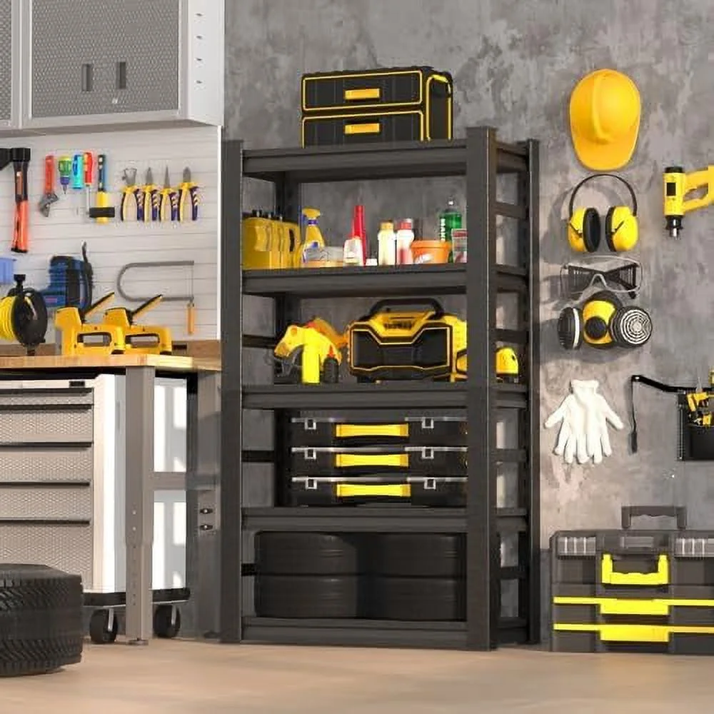 GEROBOOM Garage  Shelves 78" H Metal Garage Shelving Unit 2500lbs Heavy Duty  Adjustable Utility Rack Industrial Shelving Organizer for Warehouse Garage Basement  Black  18" D x 4