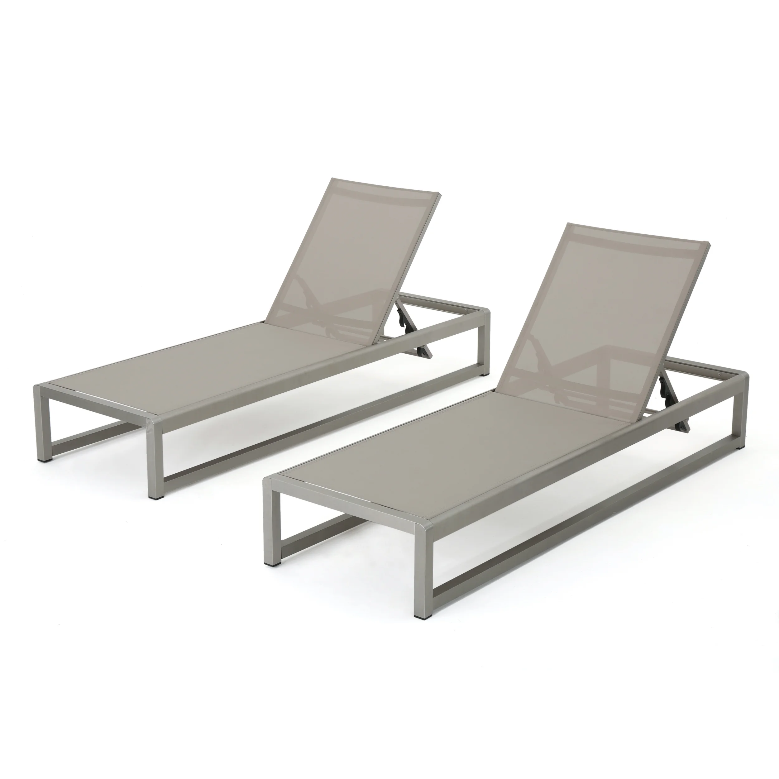 San Luis Outdoor Mesh Chaise Lounge (Set of 2), Silver and Gray