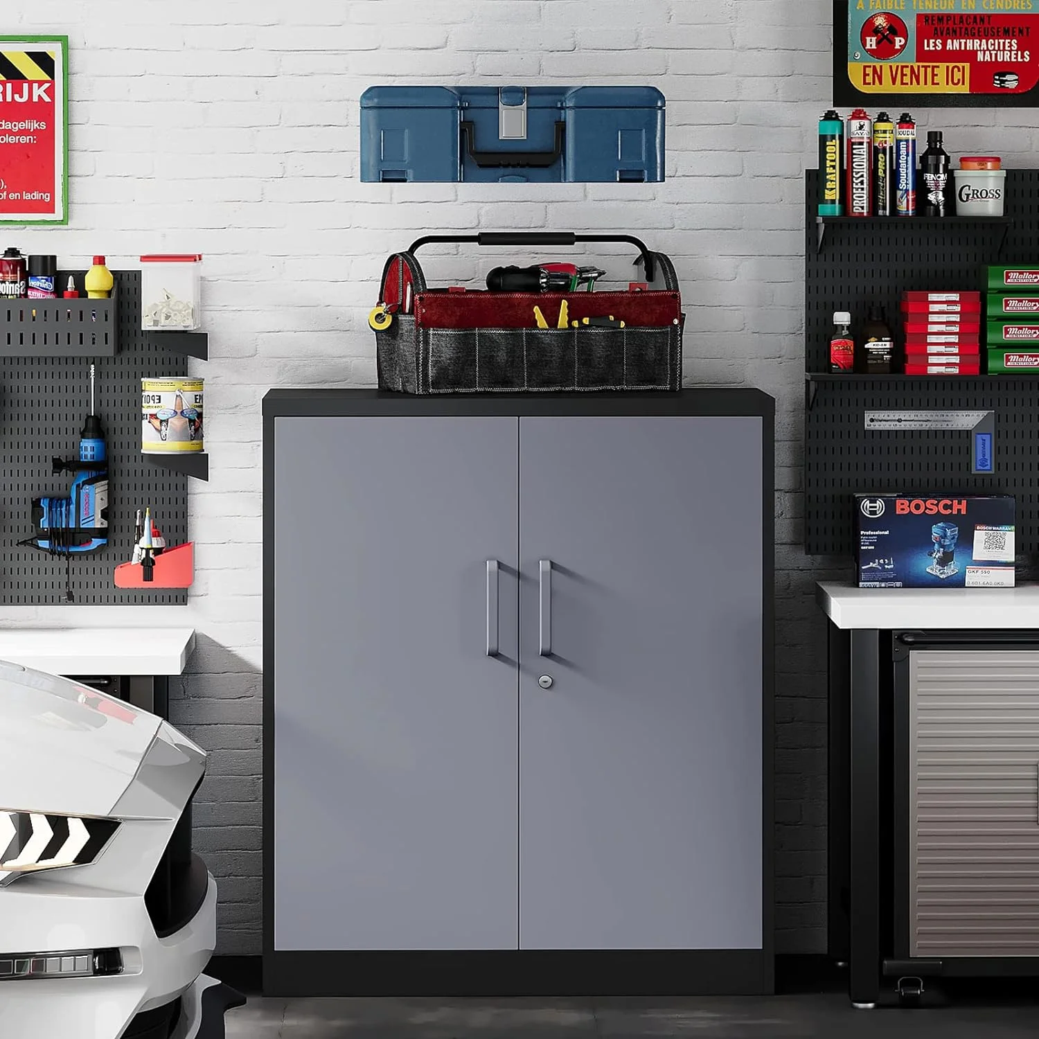 Metal Garage Storage Cabinet with 2 Doors and 2 Adjustable Shelves - 35.5