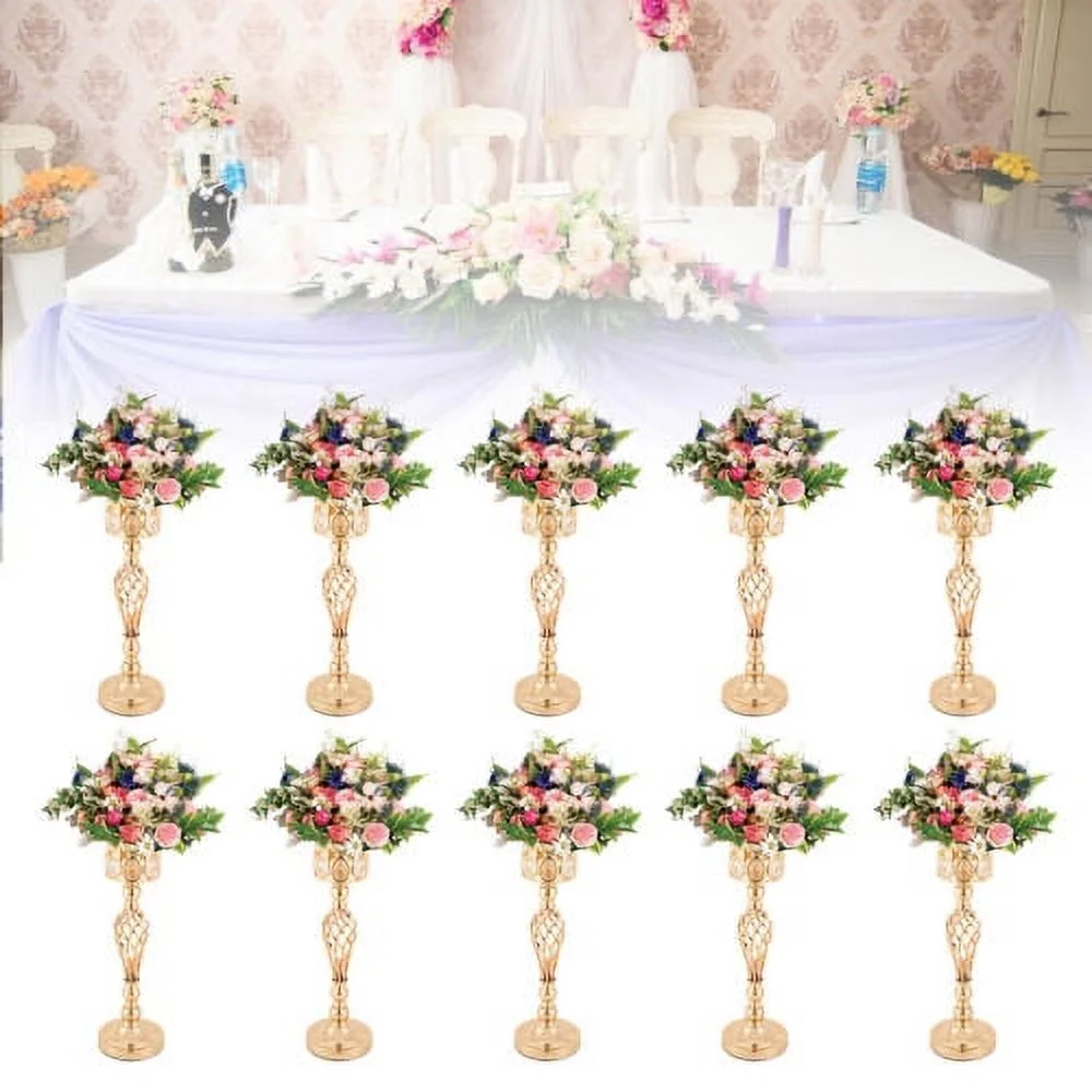 Set of 10 Wedding Centerpieces Gold Vases Wedding Flower Vases w/ Crystal Bead