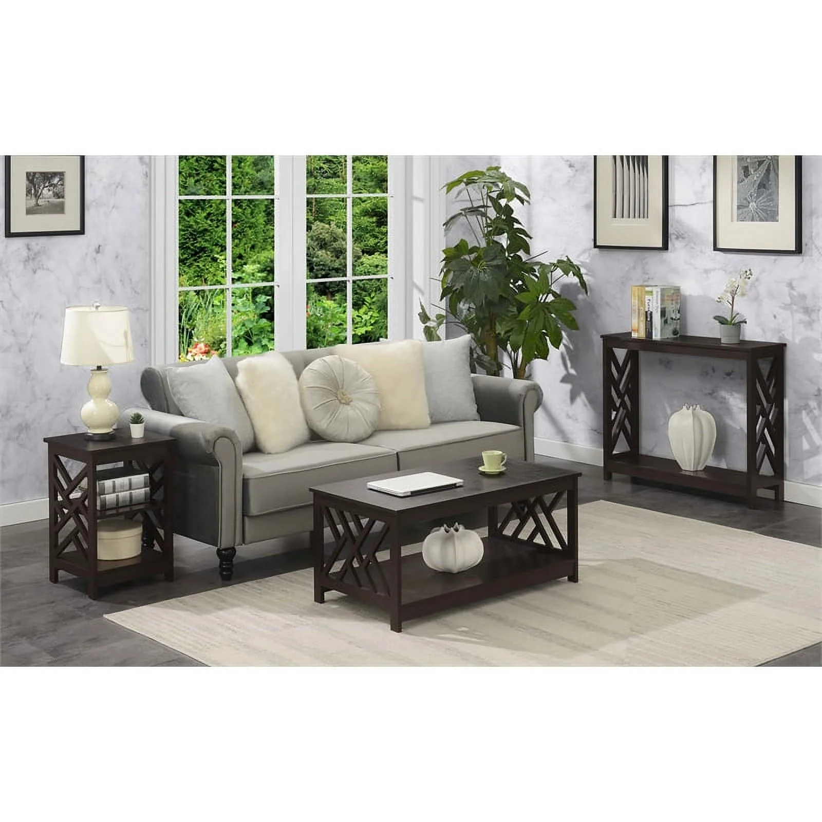 Pemberly Row Console Table with Shelf in Espresso Wood Finish