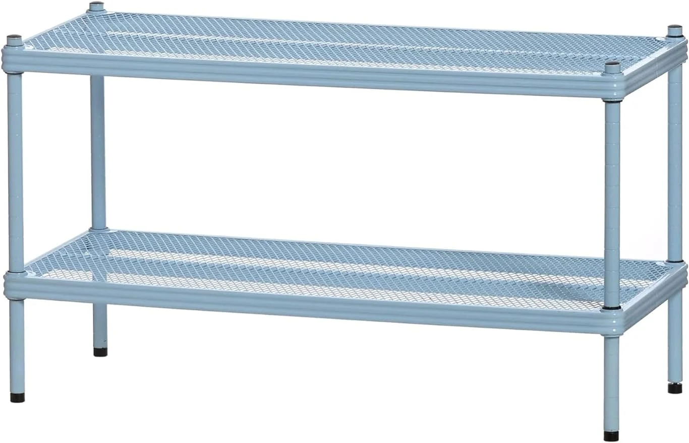 MeshWorks 2 Tier Full Size Metal Storage Shelving Unit Rack for Kitchen, Office, and Garage Organization, 31 x 13 x 17.5 Inches, Sky Blue