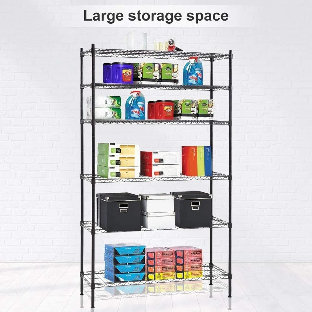 FDIGLUL 6 Tier Wire Shelving Unit Wire Shelves  NSF Heavy Duty Height Adjustable  Wire  Shelving Rack with Feet Leveler Garage Rack Kitchen Rack Office Rack Commercial Shelving - Black 42