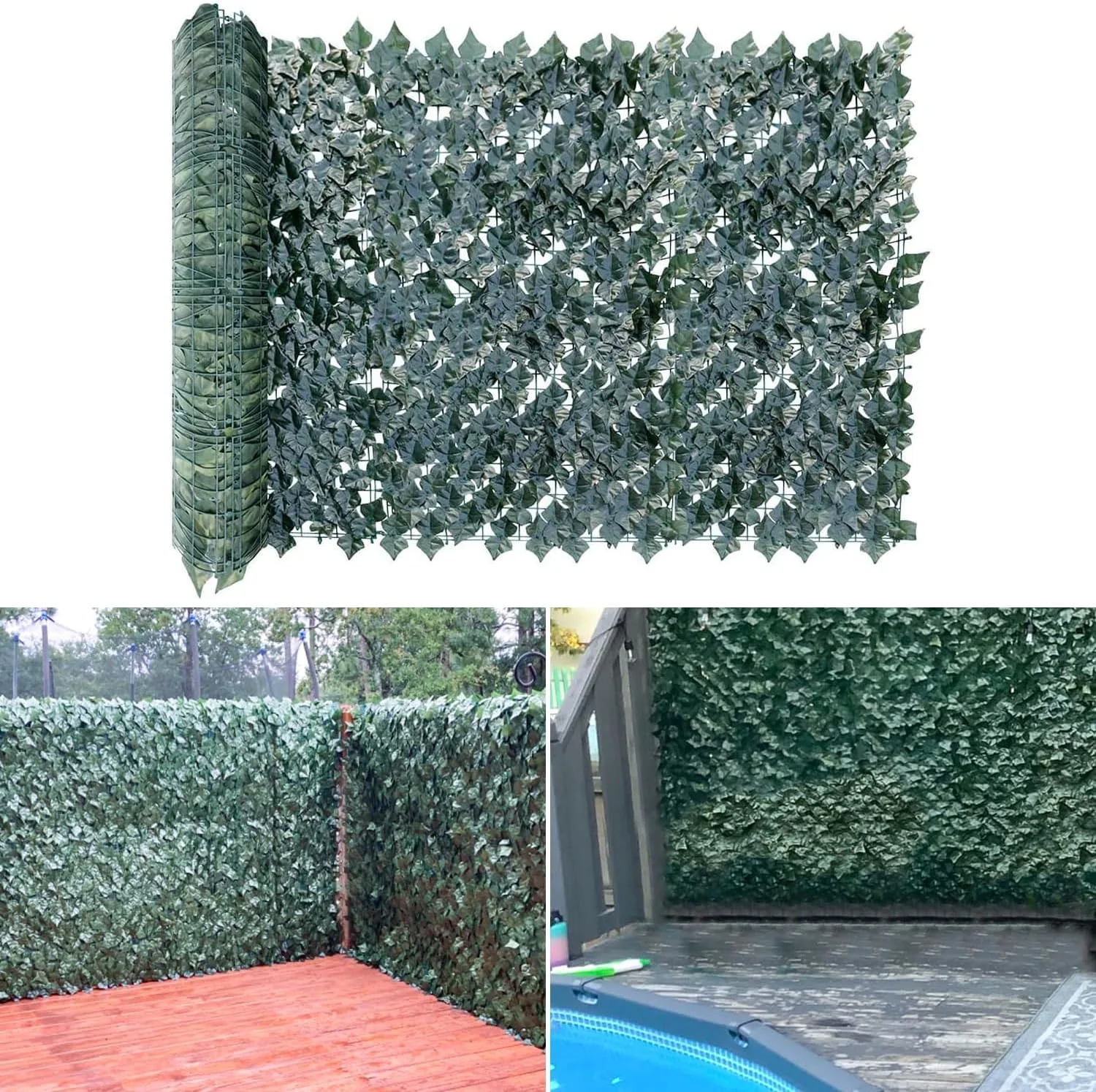 Sunrise 6'X16' Faux Leaf Privacy Fence Screen Artificial Leaves Hedge Fence Covering Wall Decoration Panels For Garden Backyard Porch Indoor Outdoor (Dark Green)